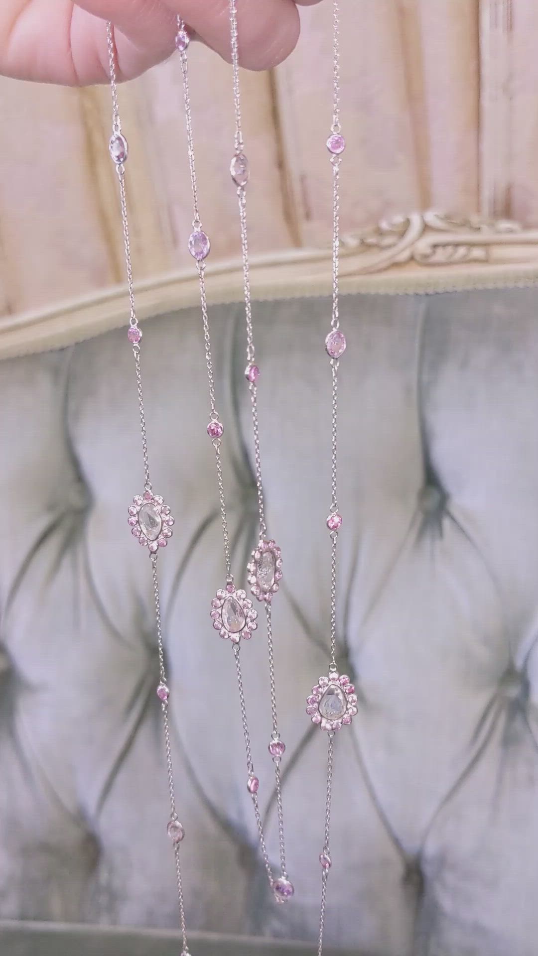 1.00 Ct. White Sapphire and Pink Sapphire Accent Stones Necklace, 18K White Gold Size Video