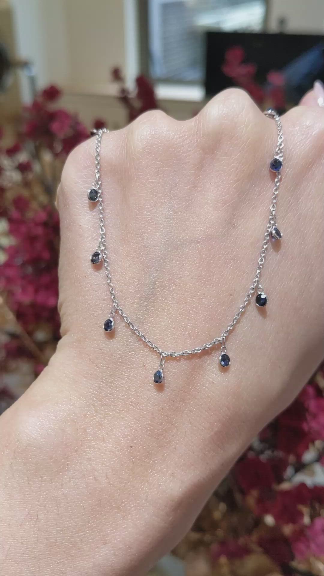 4.80 Ct. Blue Sapphire Accent Stones Necklace, 18K White Gold Size Video