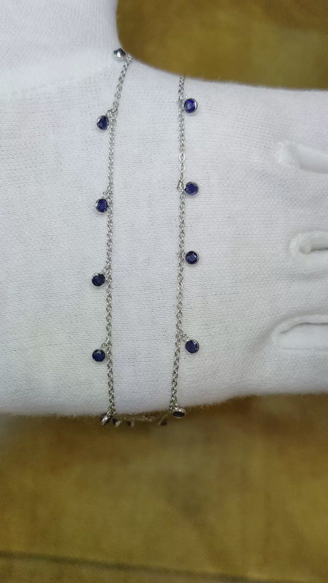 4.80 Ct. Blue Sapphire Accent Stones Necklace, 18K White Gold Size Video