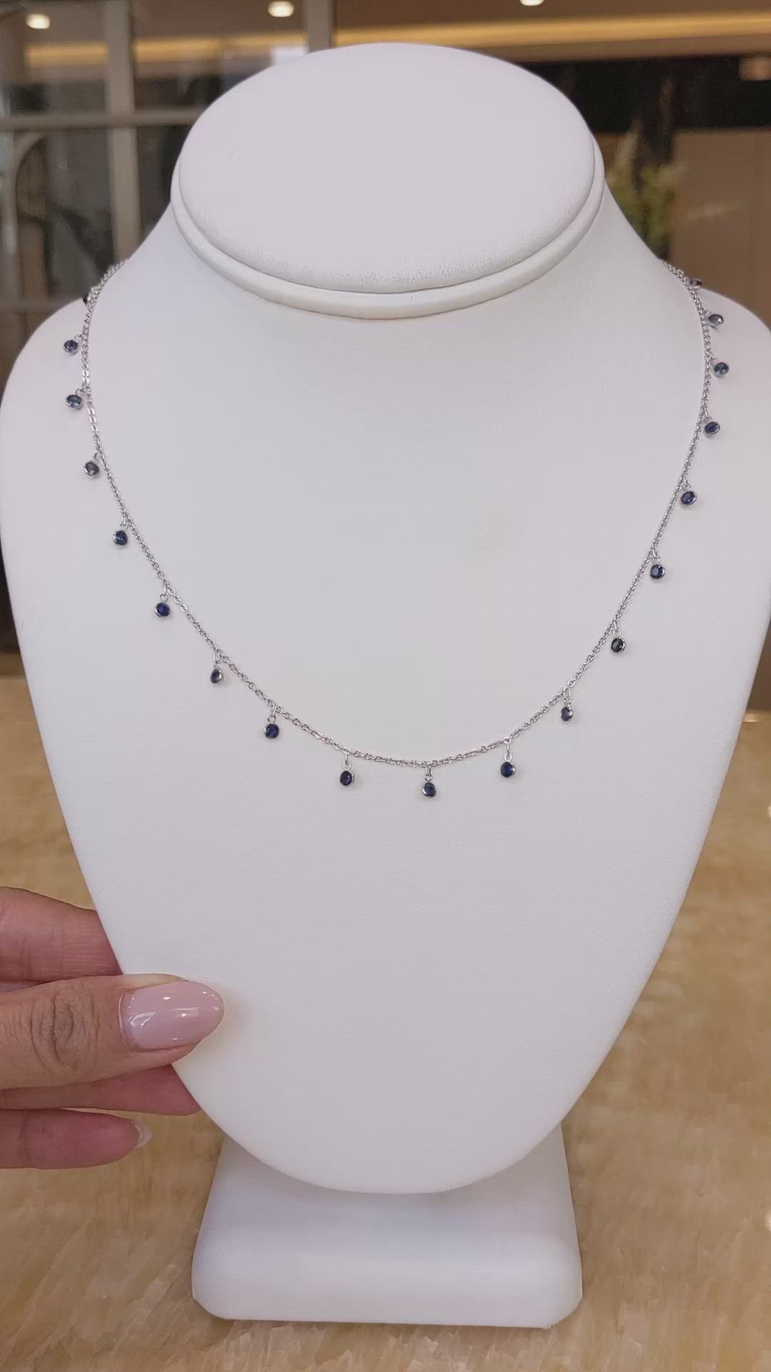 4.80 Ct. Blue Sapphire Accent Stones Necklace, 18K White Gold Size Video