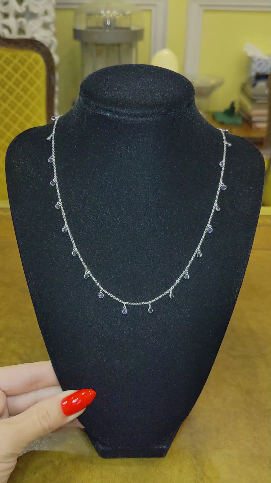 4.80 Ct. Blue Sapphire Accent Stones Necklace, 18K White Gold Size Video