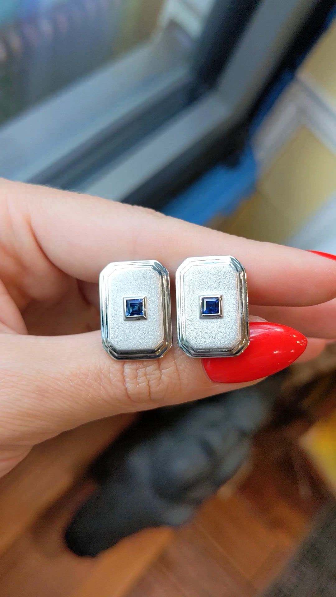 0.65 Ct. Blue Sapphire Solitaire Cufflink, Silver Size Video