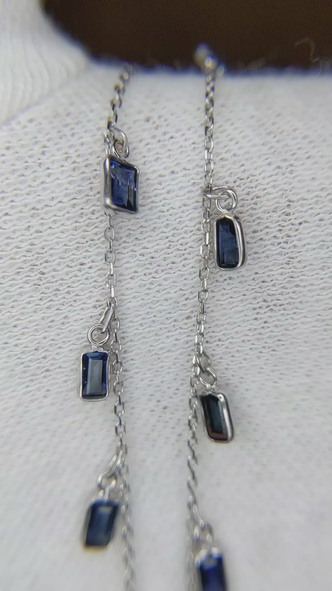 3.42 Ct. Blue Sapphire Accent Stones Necklace, 18K White Gold Size Video