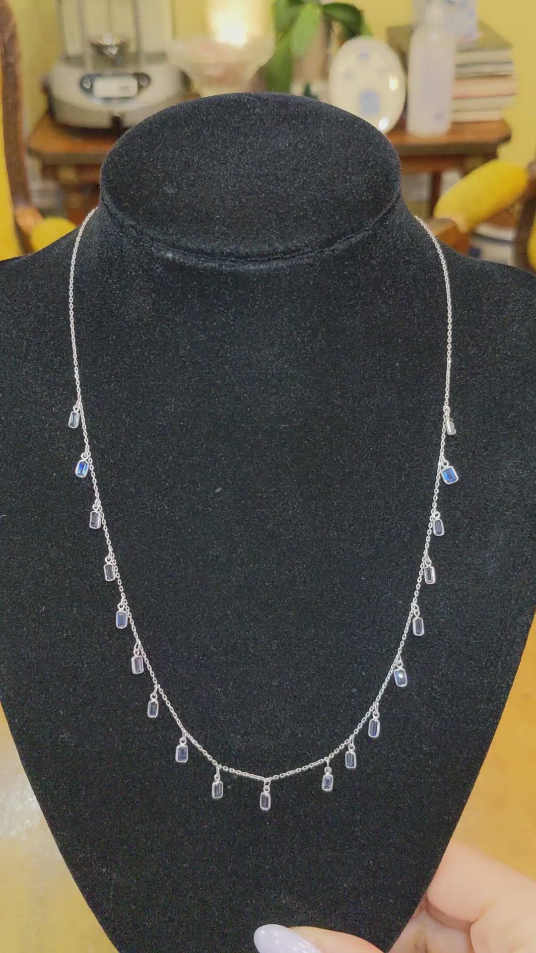 3.42 Ct. Blue Sapphire Accent Stones Necklace, 18K White Gold Size Video