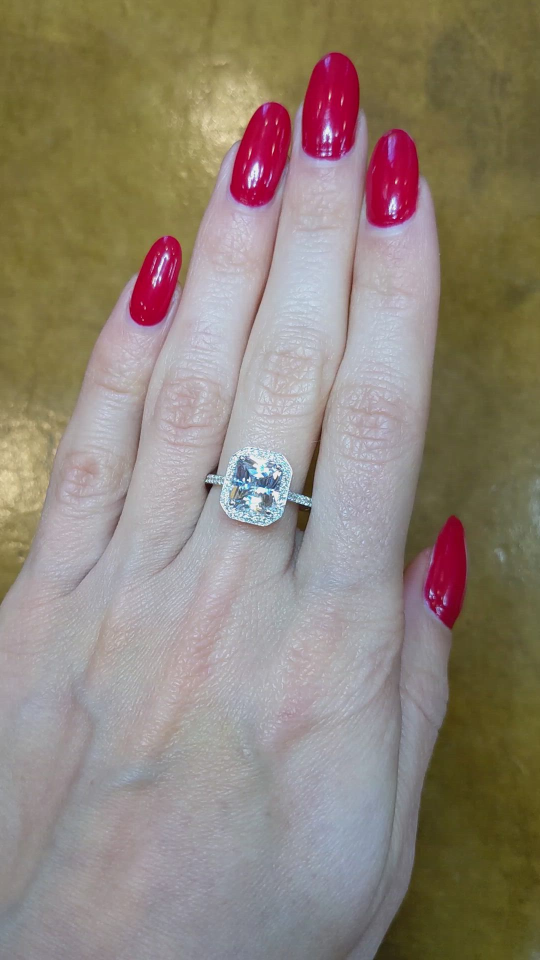2.80 Ct. White Sapphire and Natural Diamond Pave Ring, 14K White Gold Size Video