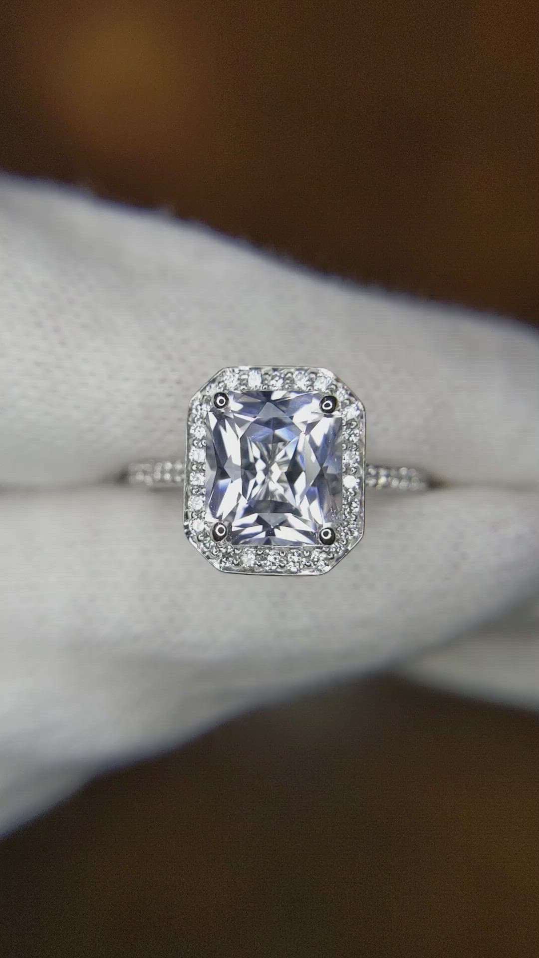 2.80 Ct. White Sapphire and Natural Diamond Pave Ring, 14K White Gold Size Video