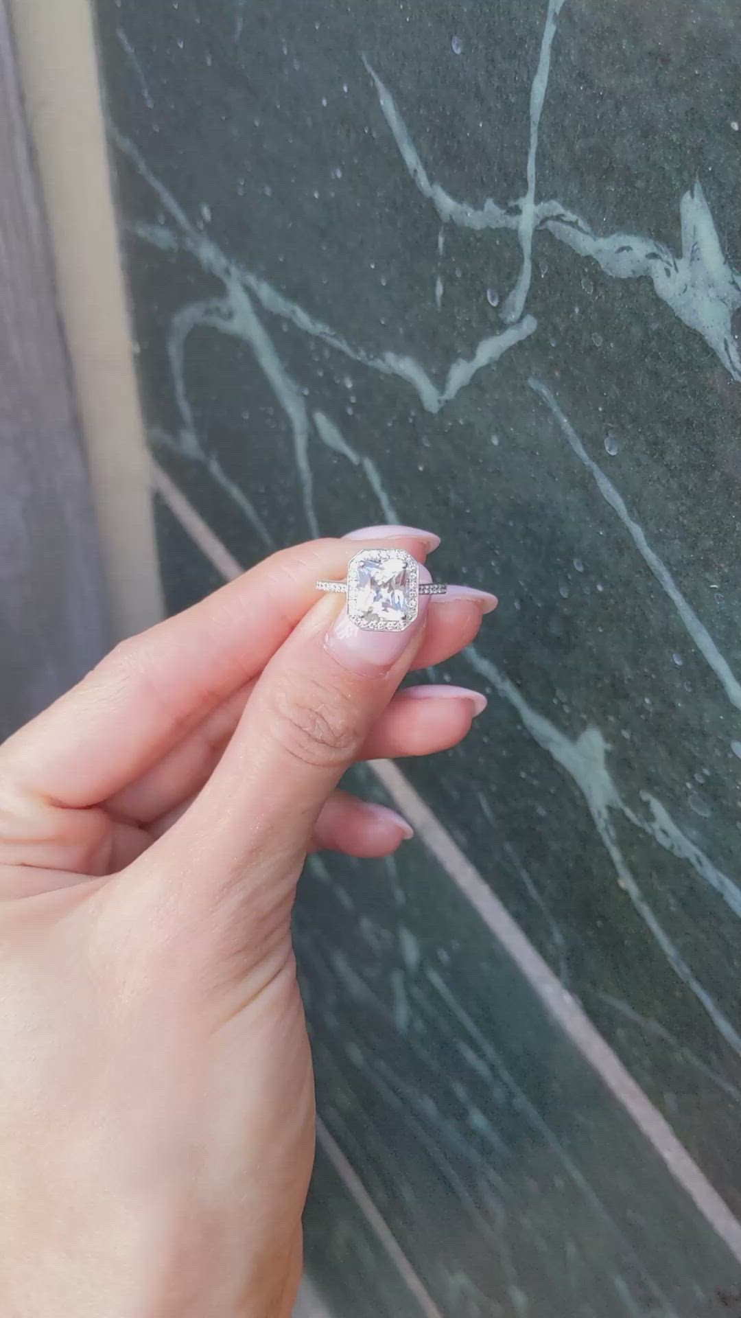 2.80 Ct. White Sapphire and Natural Diamond Pave Ring, 14K White Gold Size Video