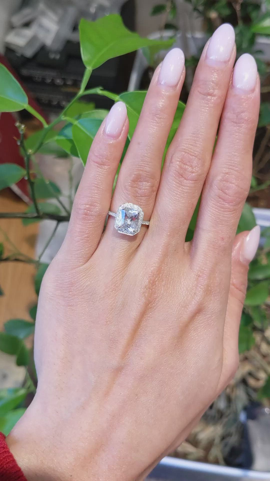 2.80 Ct. White Sapphire and Natural Diamond Pave Ring, 14K White Gold Size Video