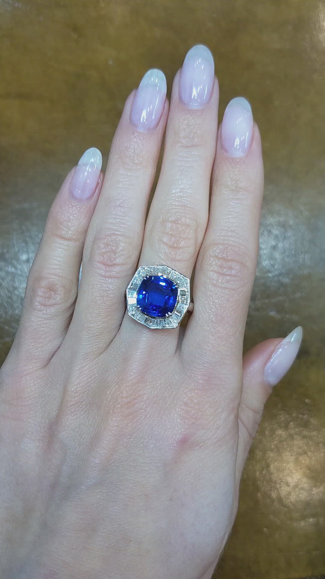 6.06 Ct. Blue Sapphire and Natural Diamond Antique Style Ring, Platinum 950 Size Video