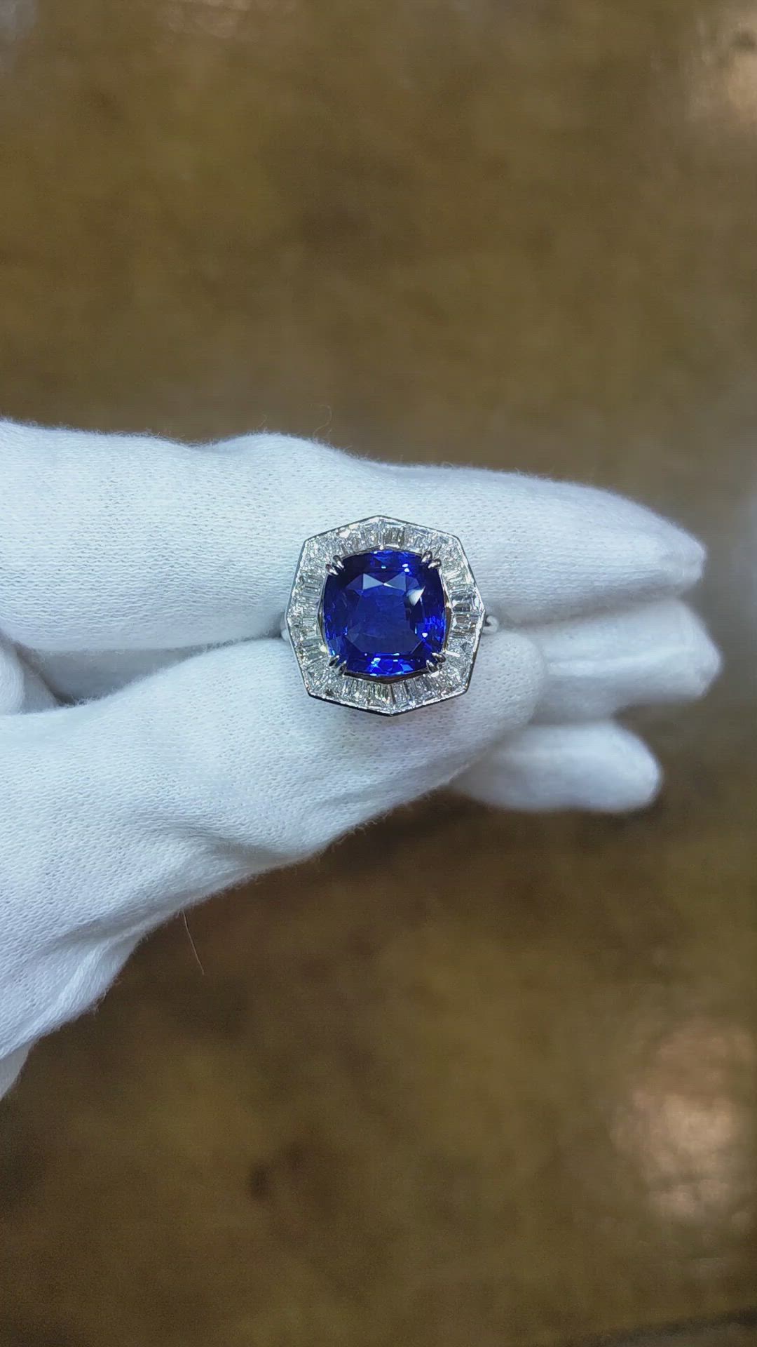 6.06 Ct. Blue Sapphire and Natural Diamond Antique Style Ring, Platinum 950 Size Video