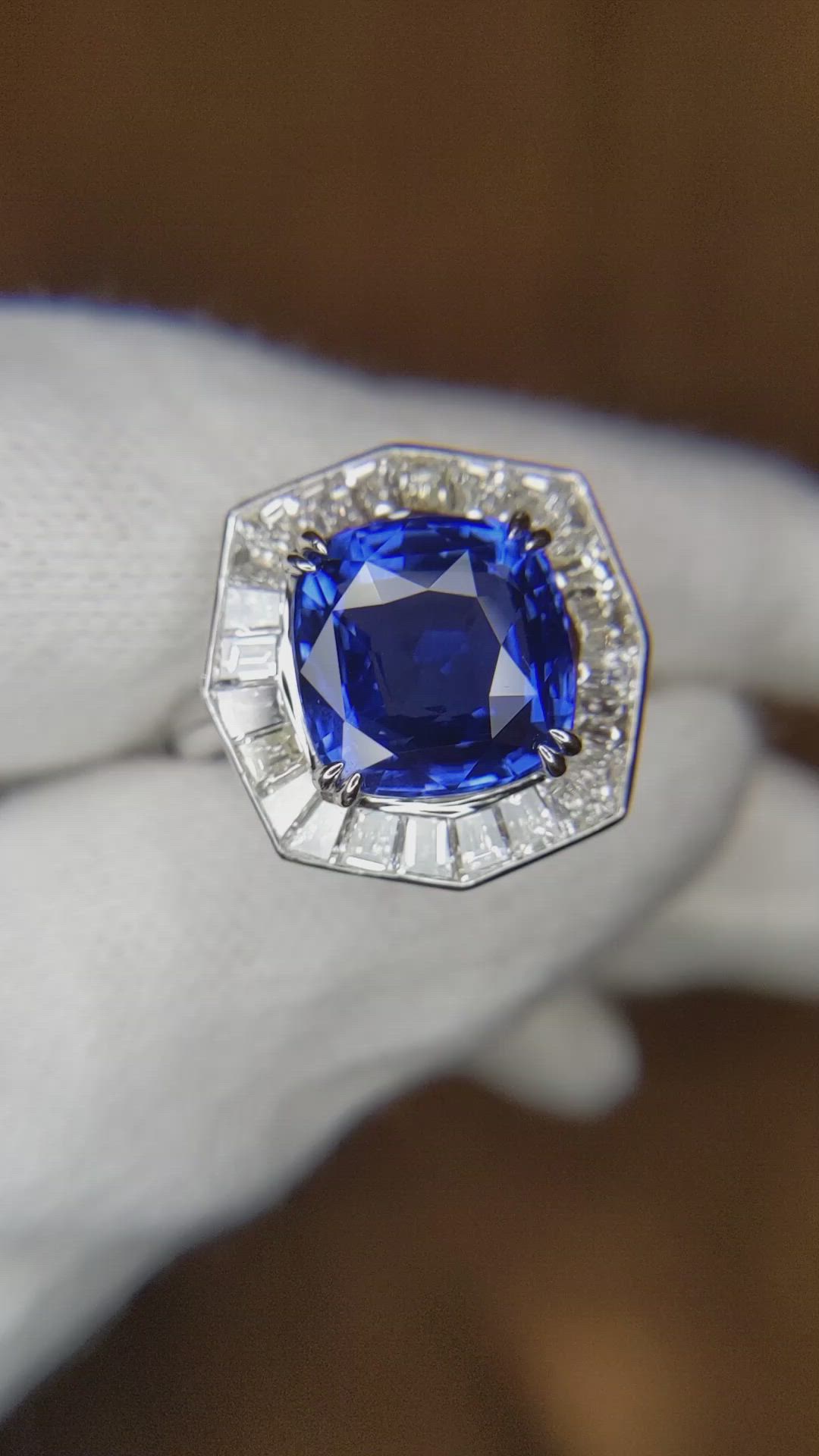 6.06 Ct. Blue Sapphire and Natural Diamond Antique Style Ring, Platinum 950 Size Video