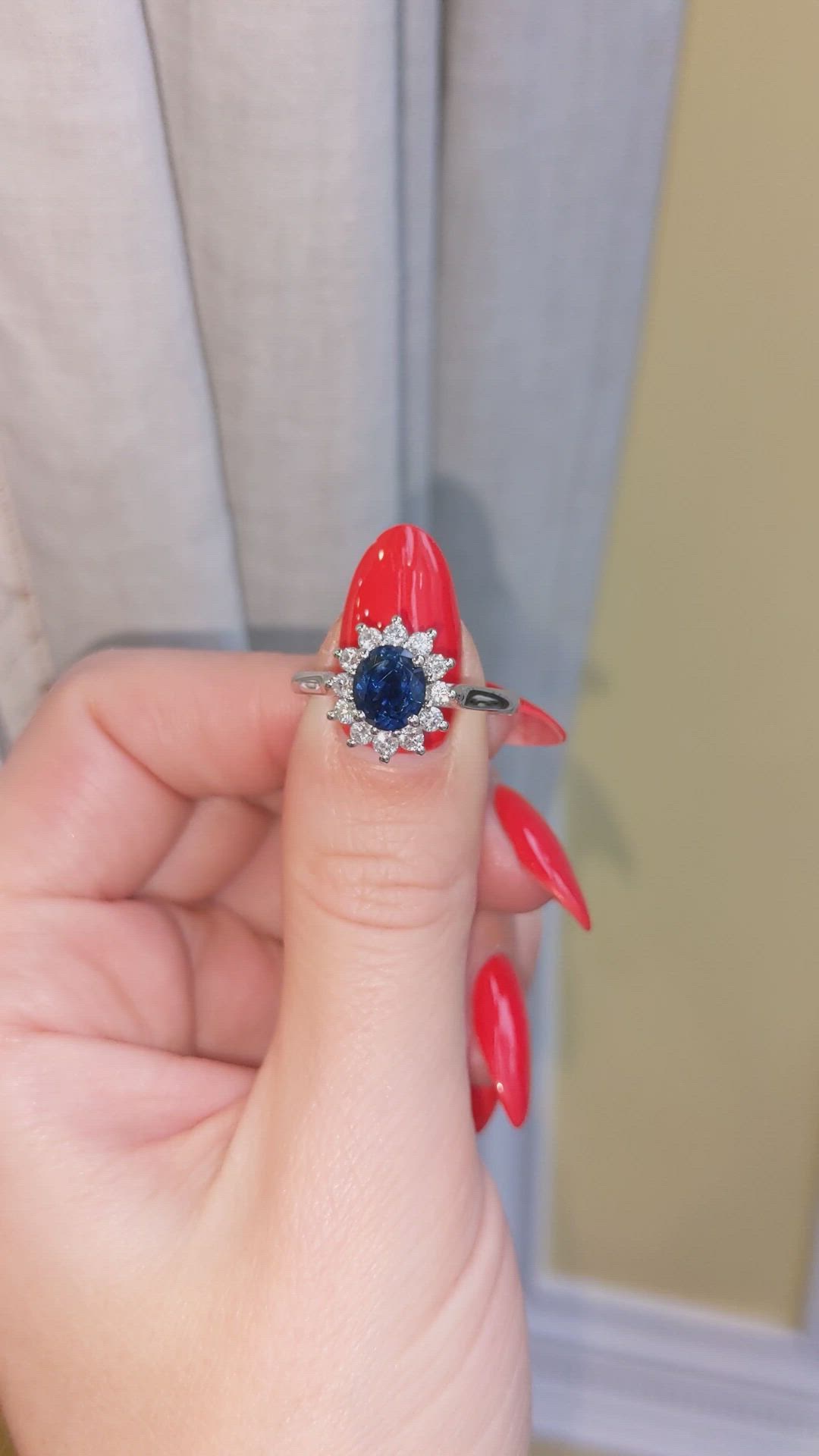 1.30 Ct. Blue Sapphire and Natural Diamond Halo Ring, Platinum 950 Size Video