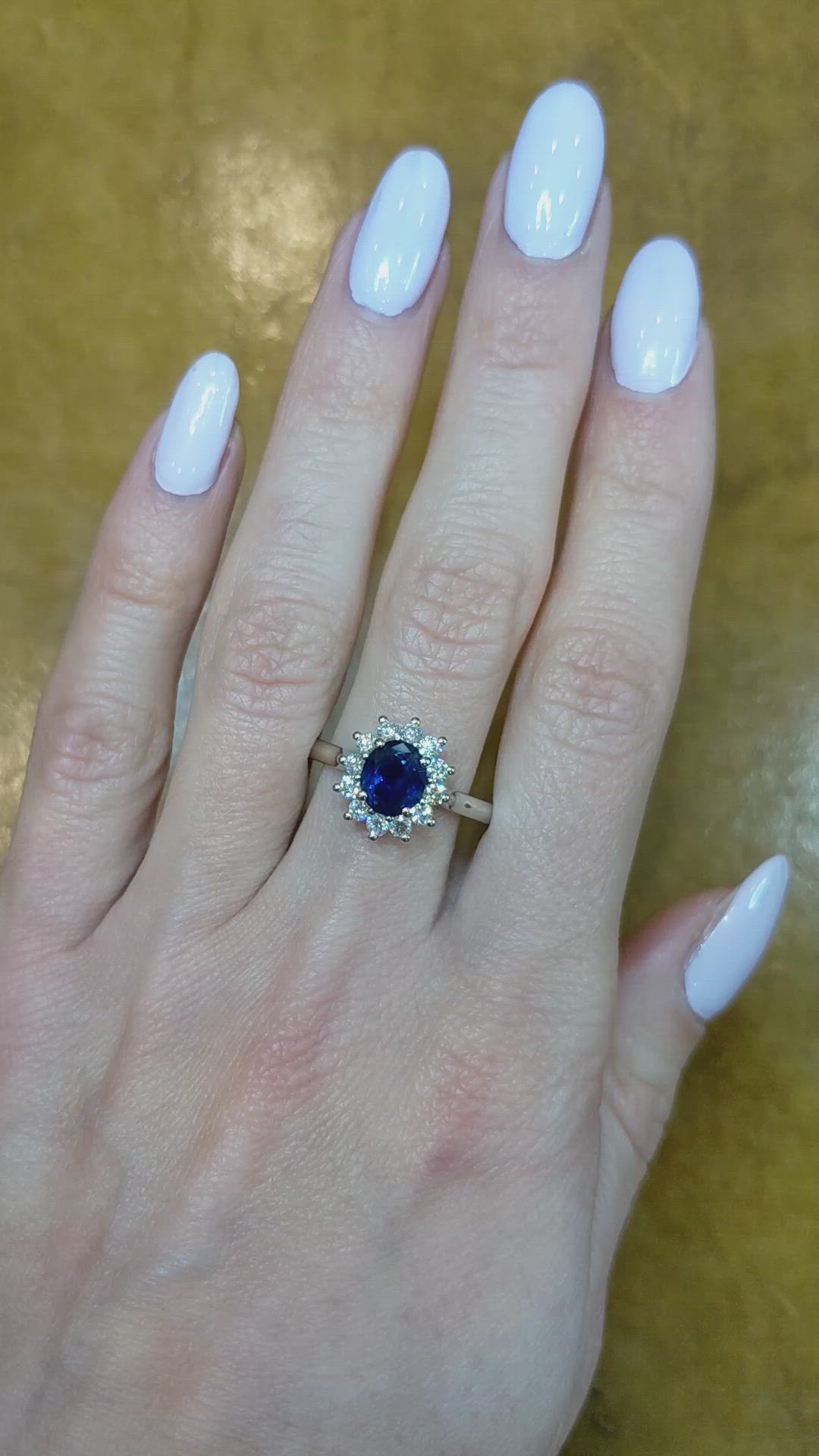 1.30 Ct. Blue Sapphire and Natural Diamond Halo Ring, Platinum 950 Size Video