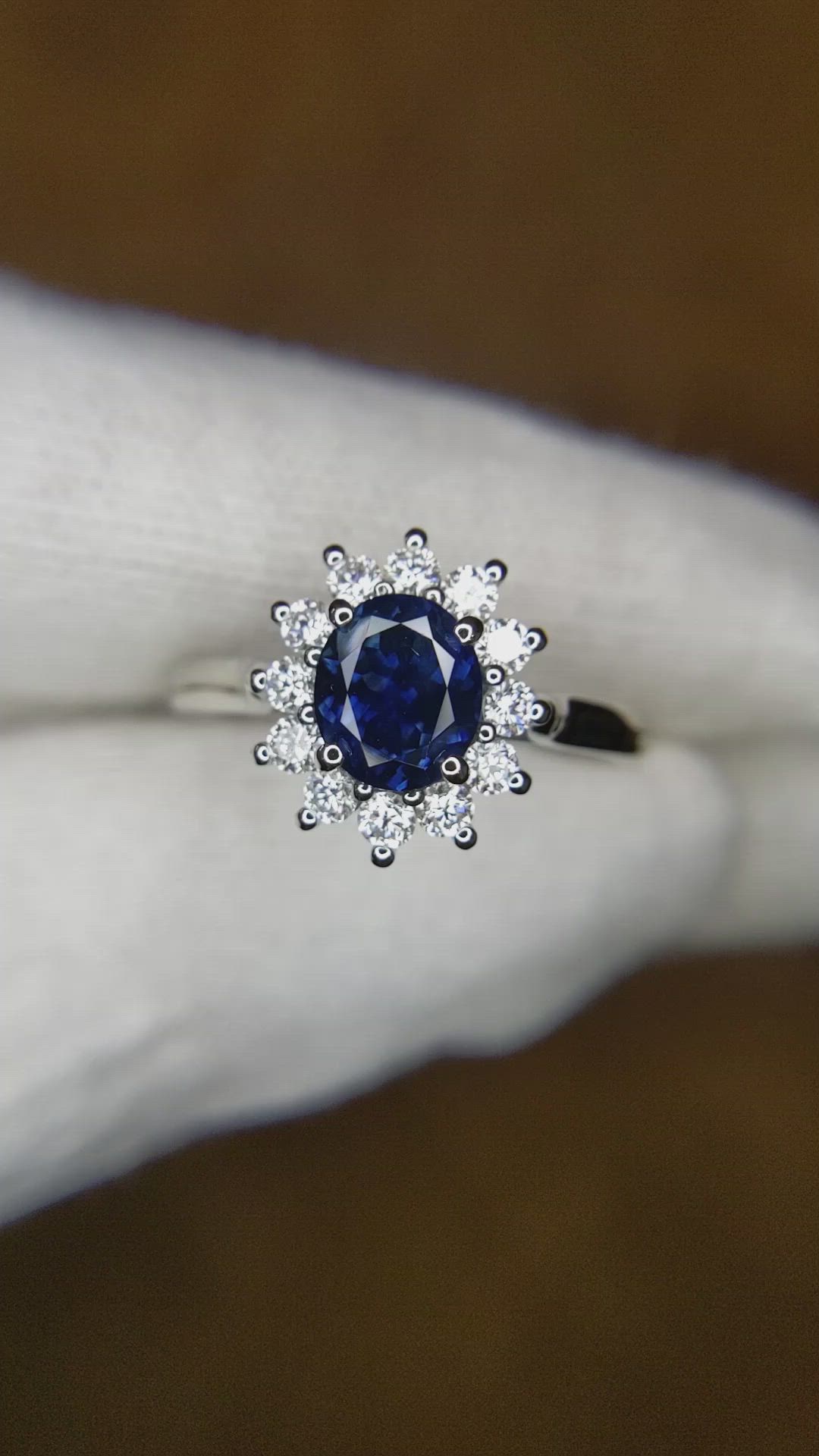 1.30 Ct. Blue Sapphire and Natural Diamond Halo Ring, Platinum 950 Size Video