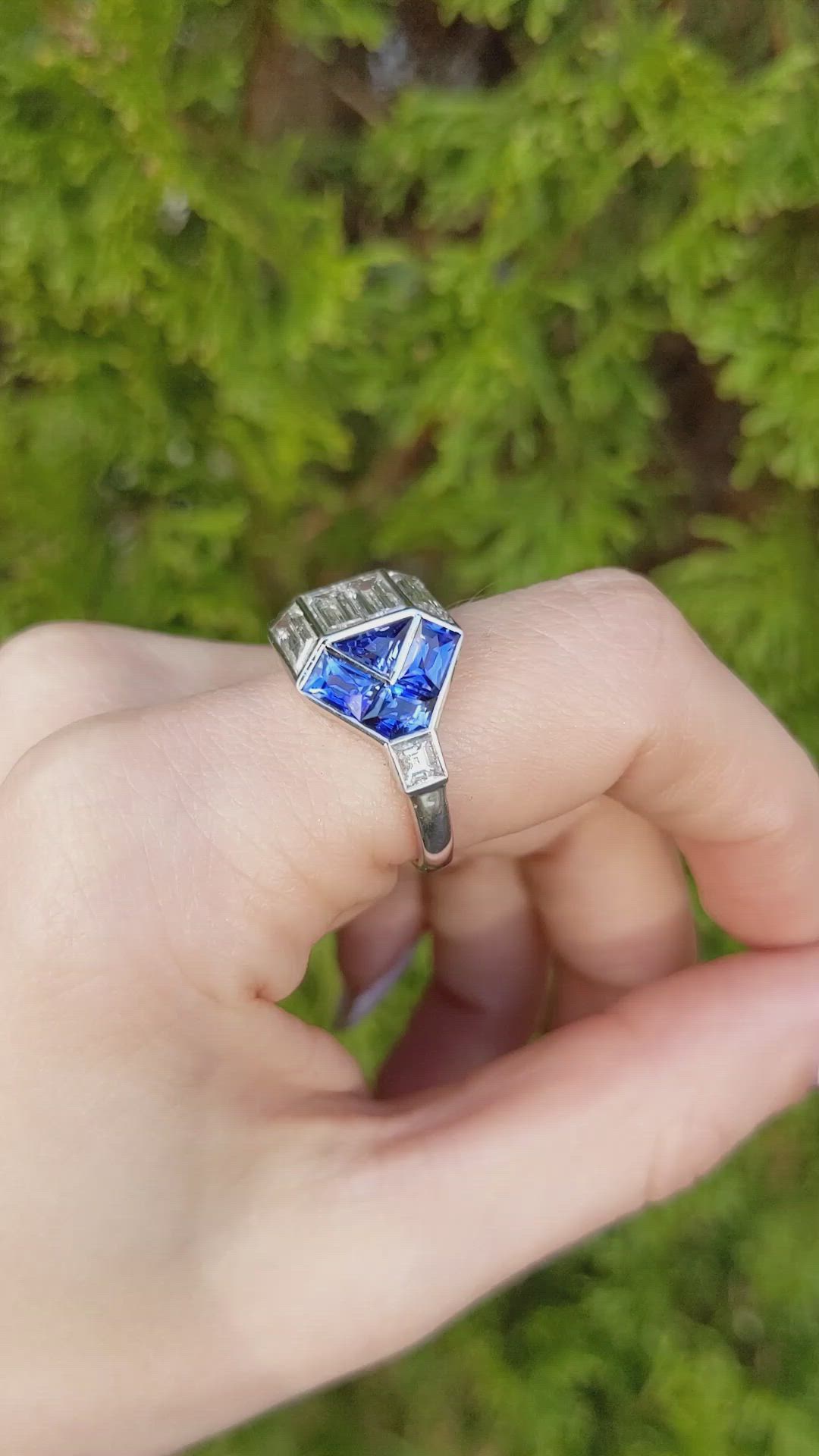 0.99 Ct. Blue Sapphire and Natural Diamond Antique Style Ring, Platinum 950 Size Video