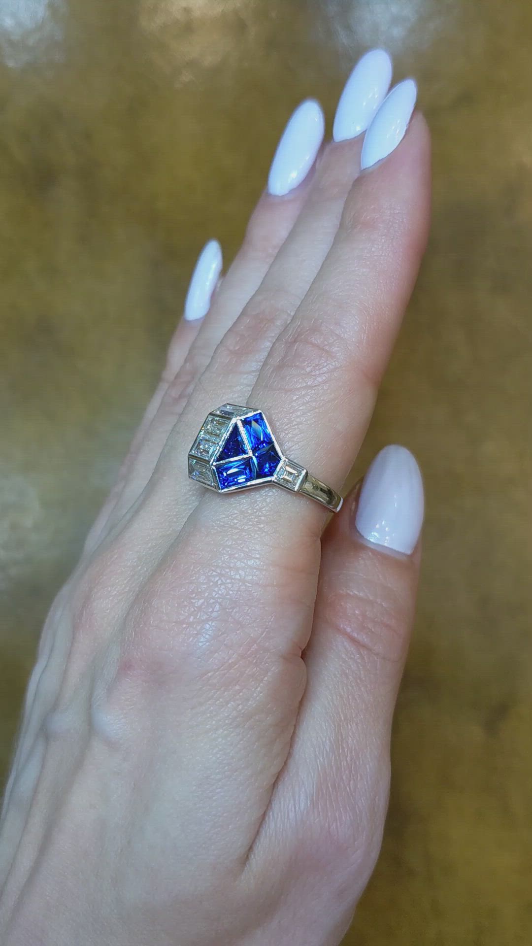 0.99 Ct. Blue Sapphire and Natural Diamond Antique Style Ring, Platinum 950 Size Video