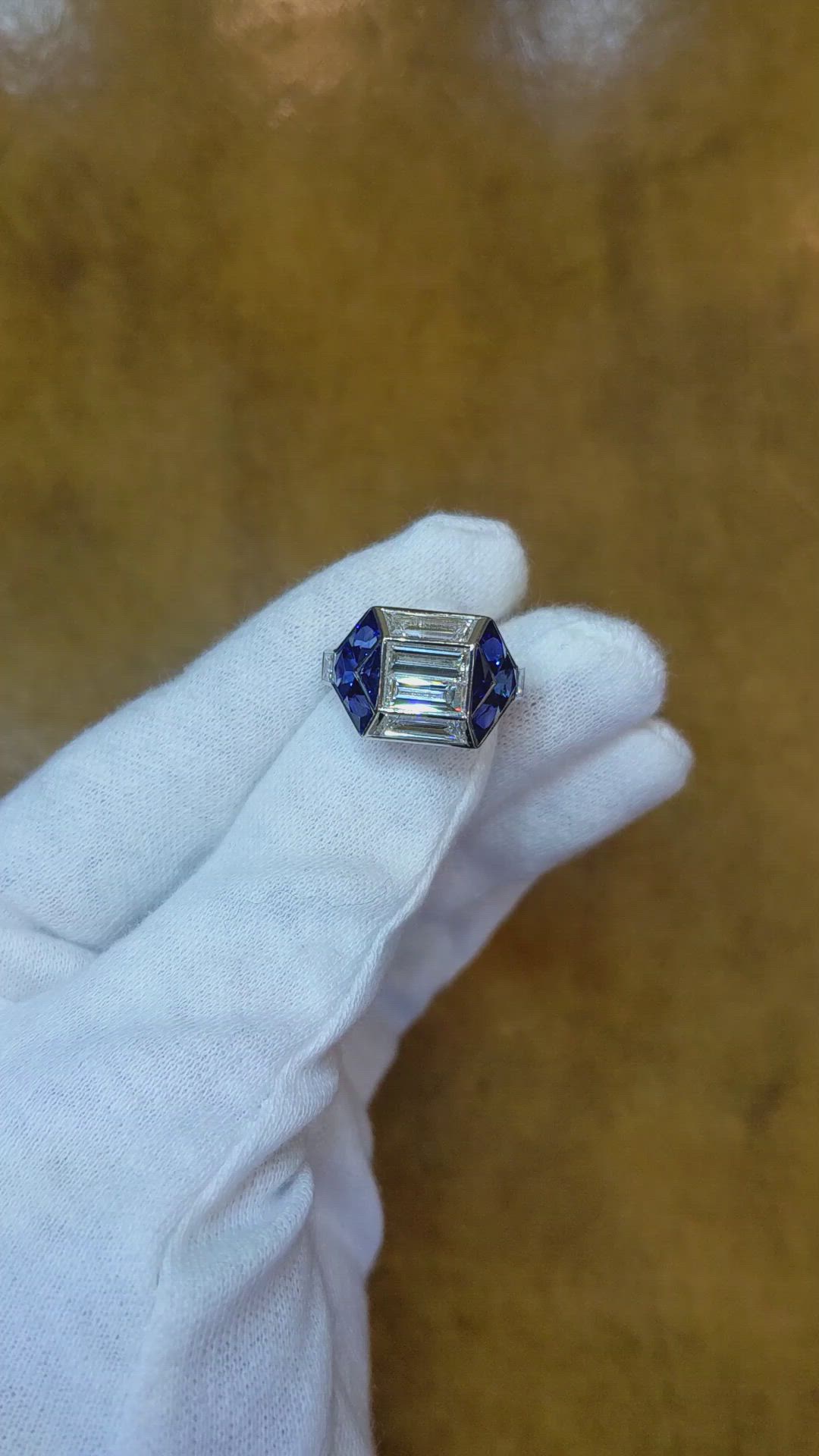 0.99 Ct. Blue Sapphire and Natural Diamond Antique Style Ring, Platinum 950 Size Video