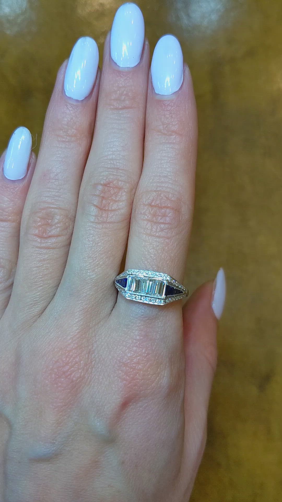 0.38 Ct. Blue Sapphire and Natural Diamond Antique Style Ring, Platinum 950 Size Video