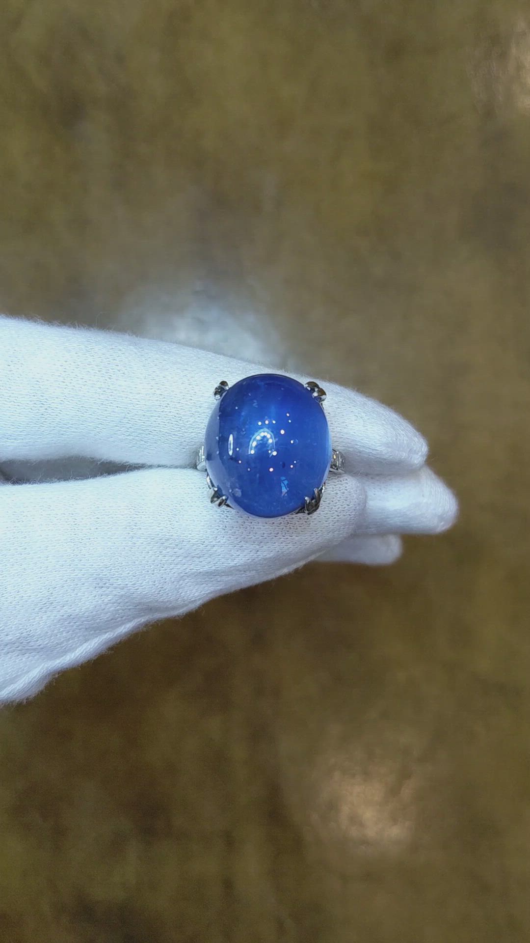 31.48 Ct. Blue Sapphire and Natural Diamond Antique Style Ring, Platinum 950 Size Video