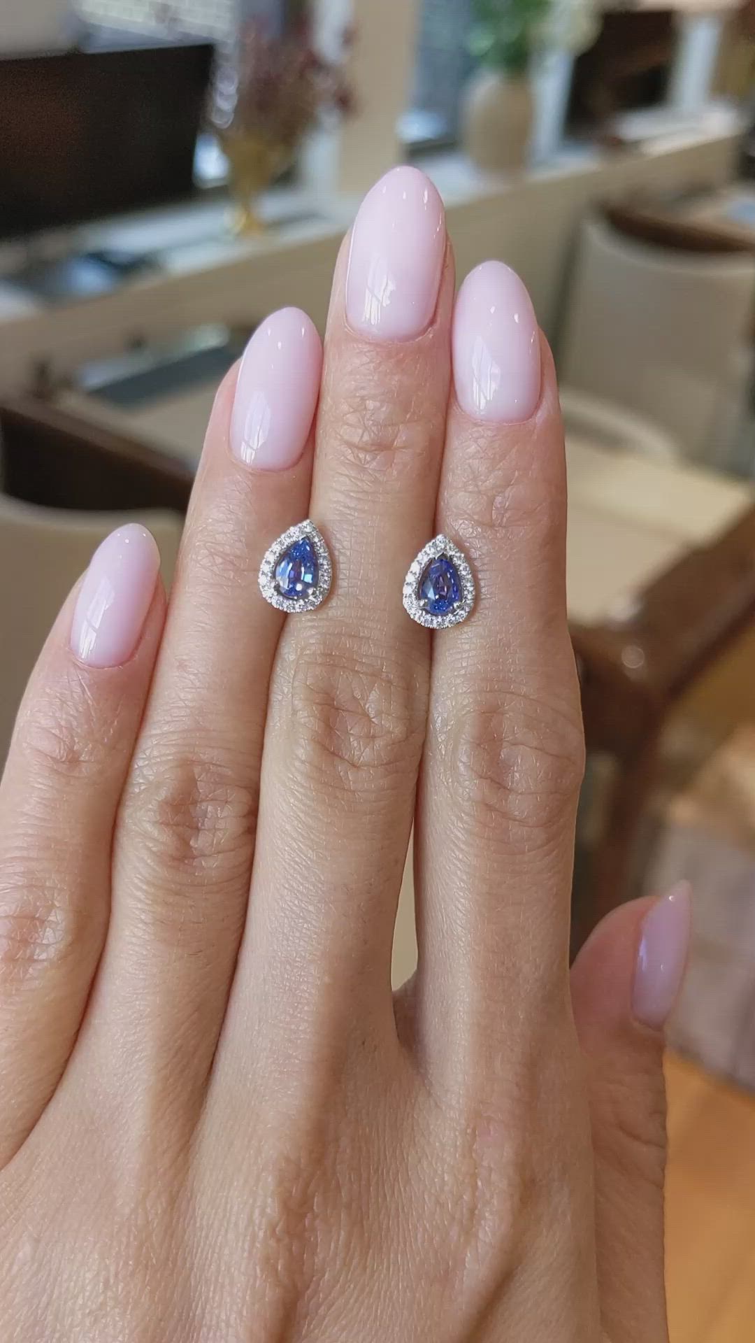 1.00&nbsp;Ct.Tw.Total Carat Weight Blue Sapphire and Natural Diamond Pave Earrings, 18K White Gold Size Video