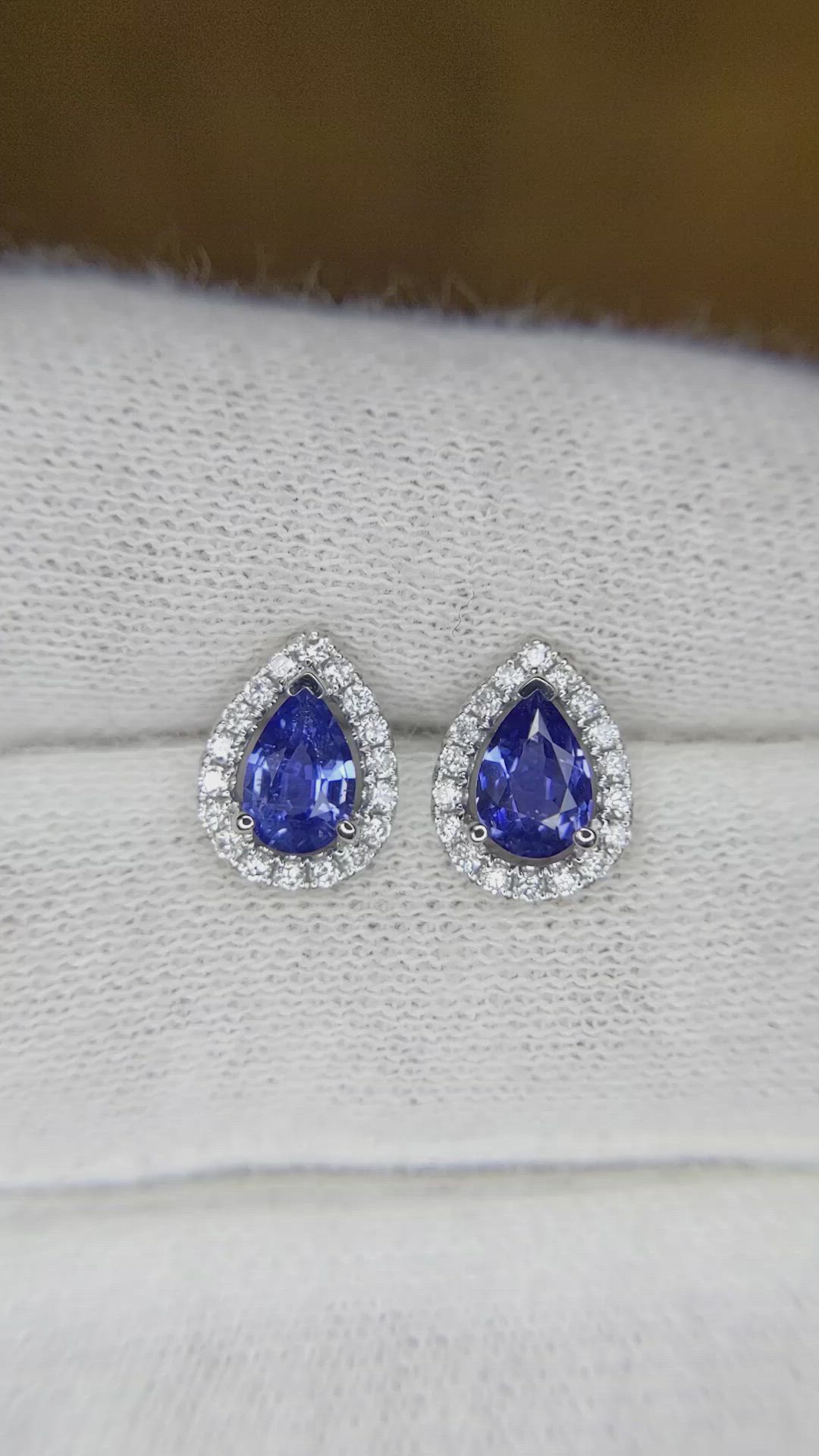 1.00 Ct.Tw. Blue Sapphire and Natural Diamond Pave Earrings, 18K White Gold Size Video