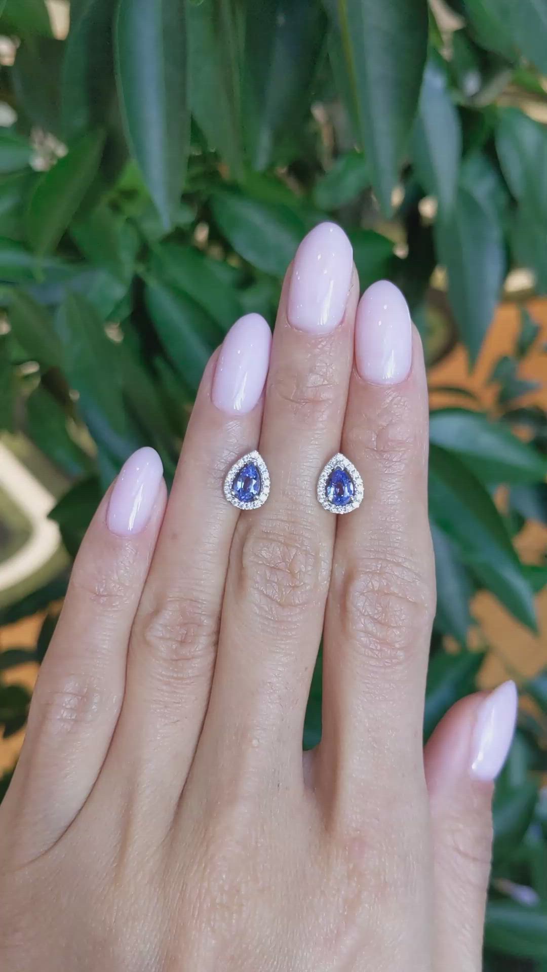 1.00&nbsp;Ct.Tw.Total Carat Weight Blue Sapphire and Natural Diamond Pave Earrings, 18K White Gold Size Video