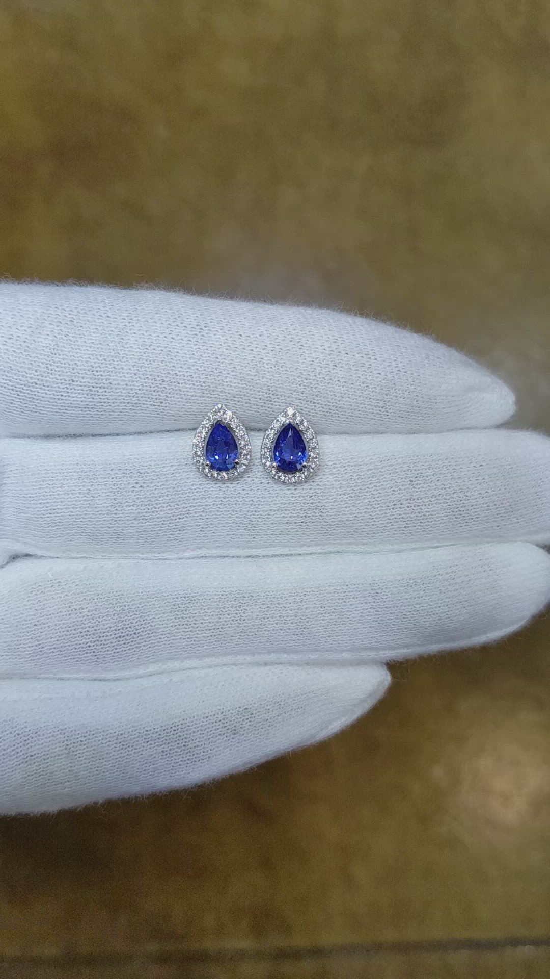 1.00 Ct.Tw. Blue Sapphire and Natural Diamond Pave Earrings, 18K White Gold Size Video