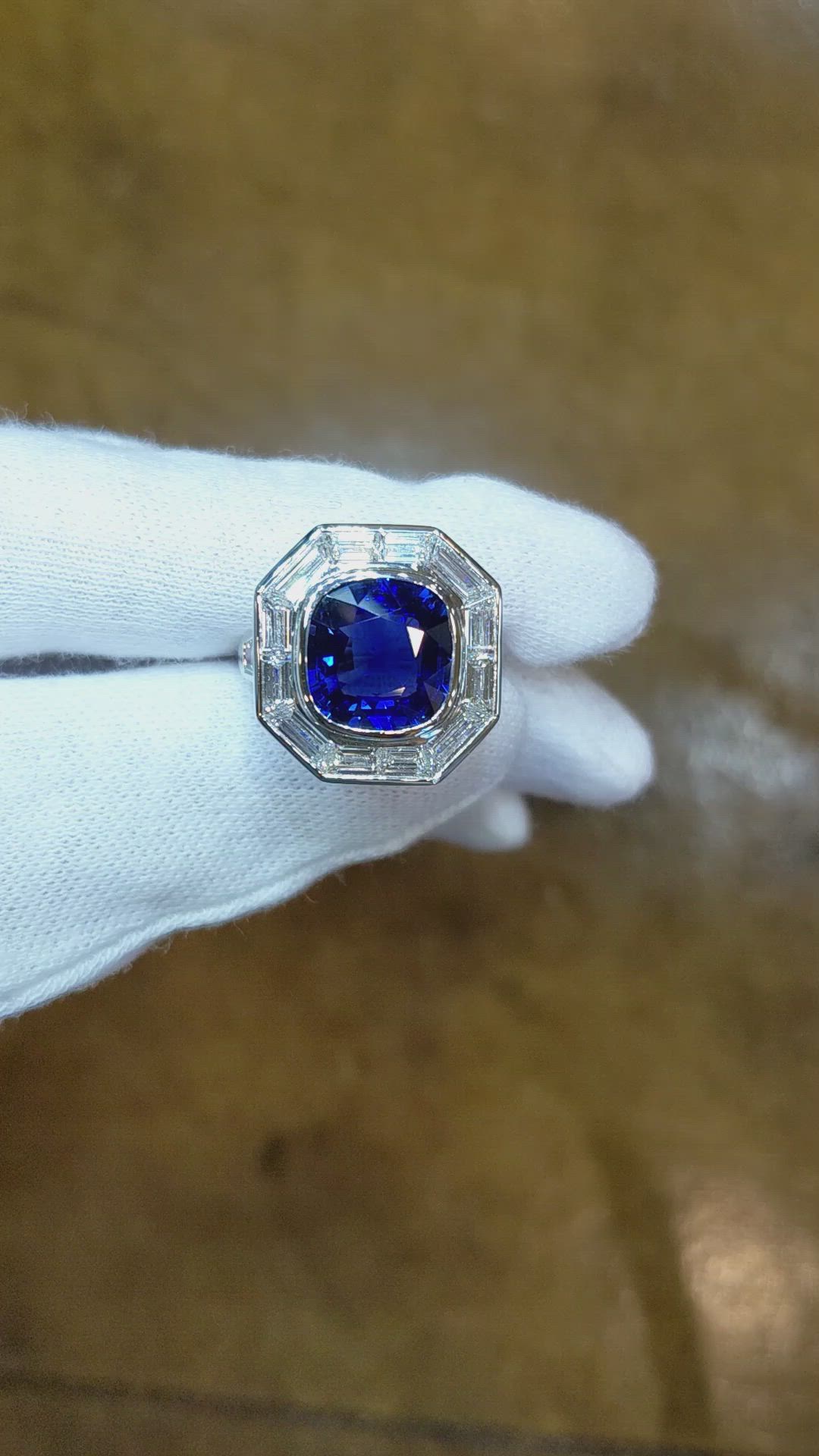 4.51 Ct. Blue Sapphire and Natural Diamond Halo Ring, Platinum 950 Size Video