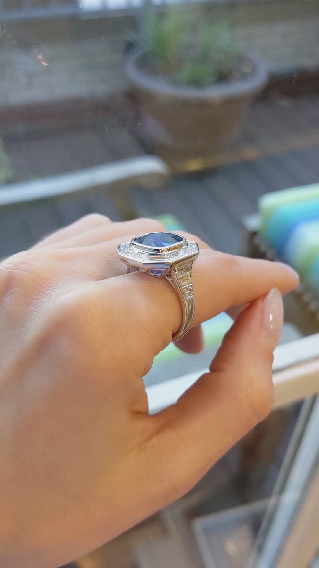 4.51 Ct. Blue Sapphire and Natural Diamond Halo Ring, Platinum 950 Size Video