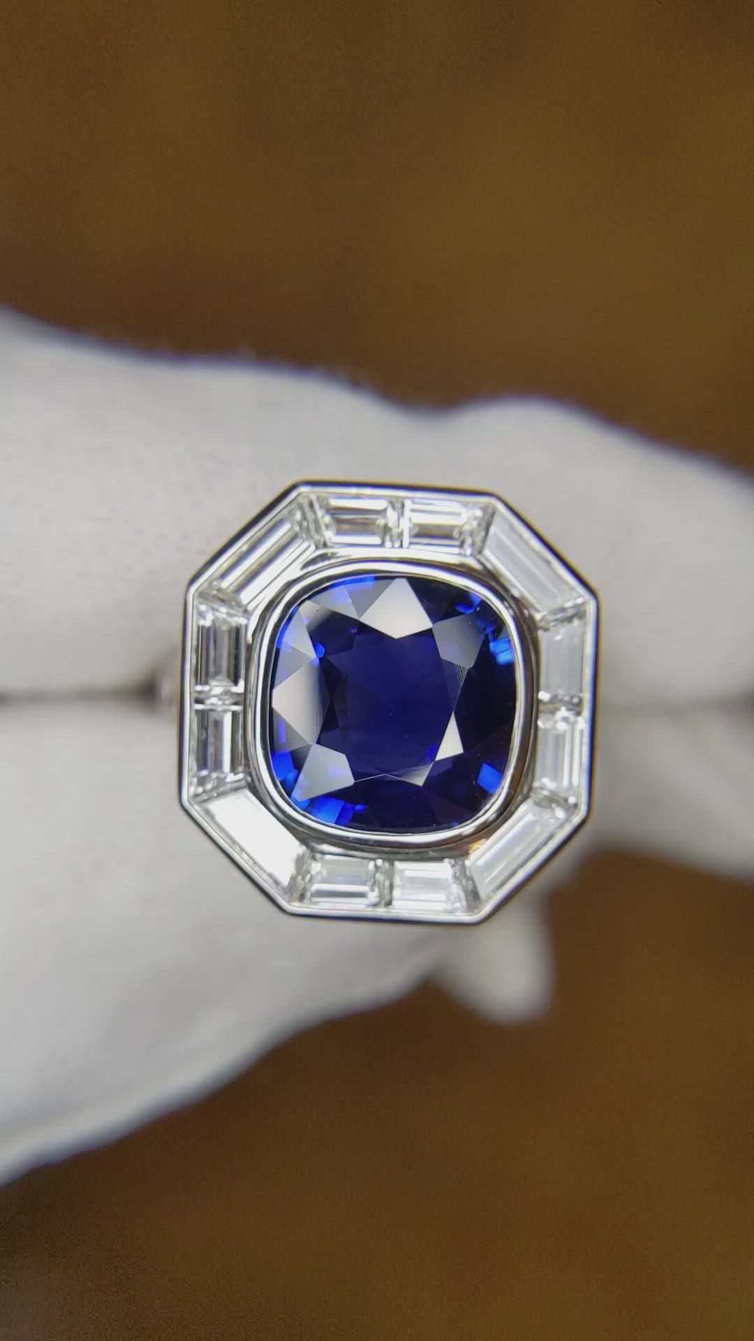 4.51 Ct. Blue Sapphire and Natural Diamond Halo Ring, Platinum 950 Size Video