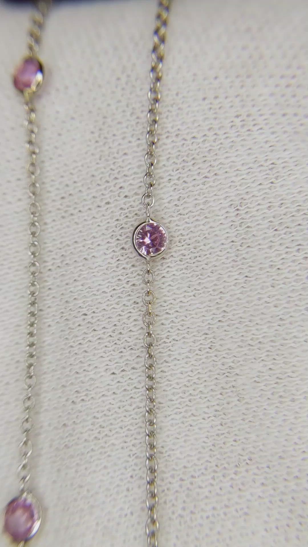 1.40 Ct. Pink Sapphire Accent Stones Necklace, 14K White Gold Size Video