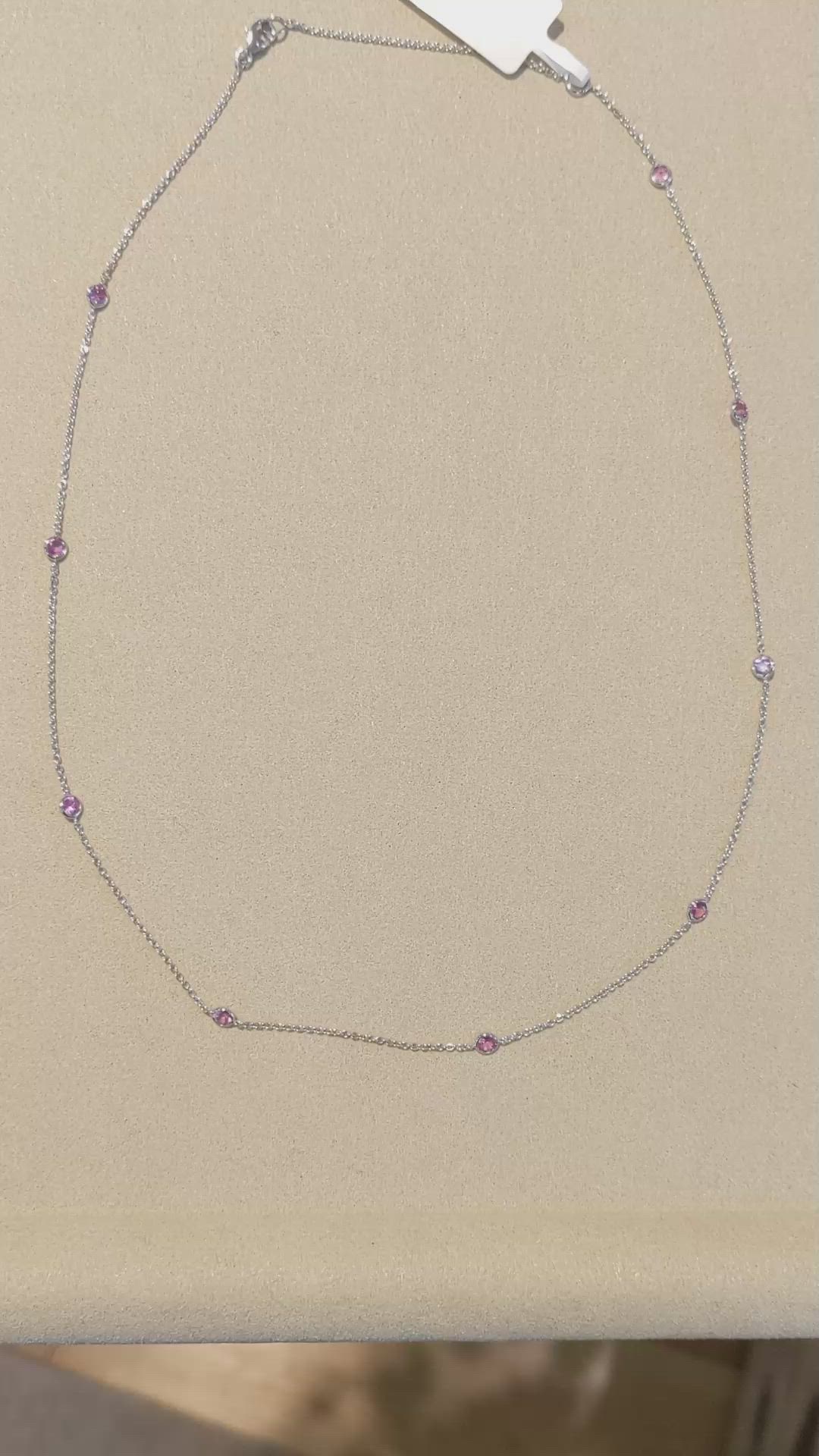 1.40 Ct. Pink Sapphire Accent Stones Necklace, 14K White Gold Size Video
