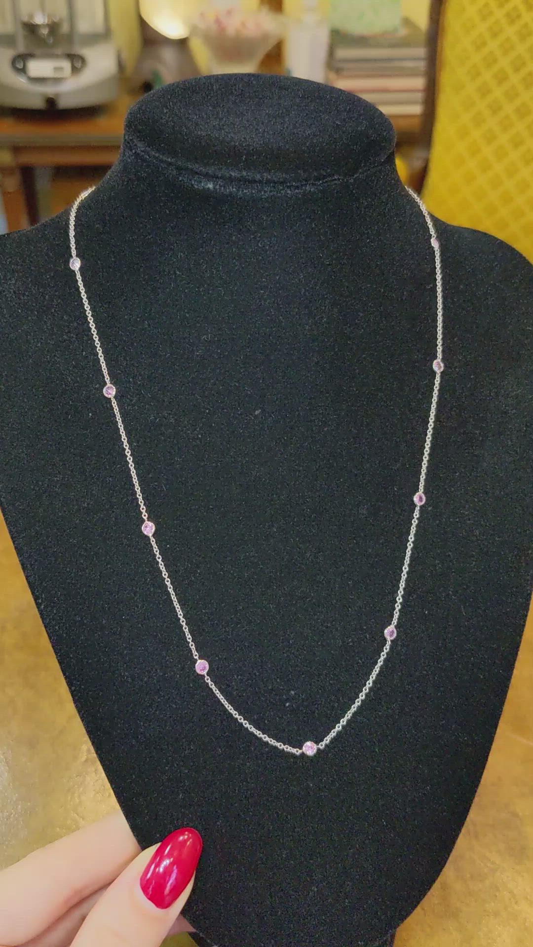 1.40 Ct. Pink Sapphire Accent Stones Necklace, 14K White Gold Size Video