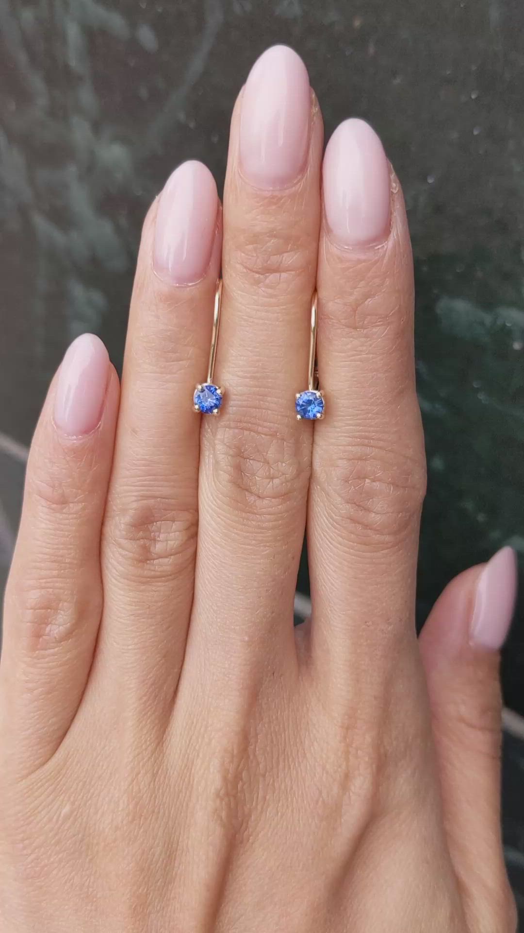 0.65 Ct.Tw.Total Carat Weight Blue Sapphire Hoops Earrings, 14K Yellow Gold Size Video