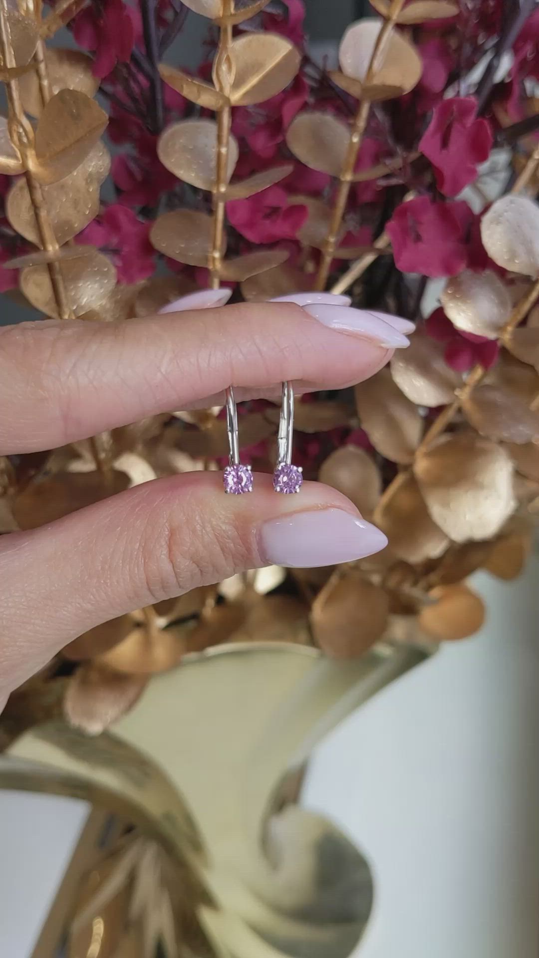 0.60&nbsp;Ct.Tw.Total Carat Weight Pink Sapphire Hoops Earrings, 14K White Gold Size Video