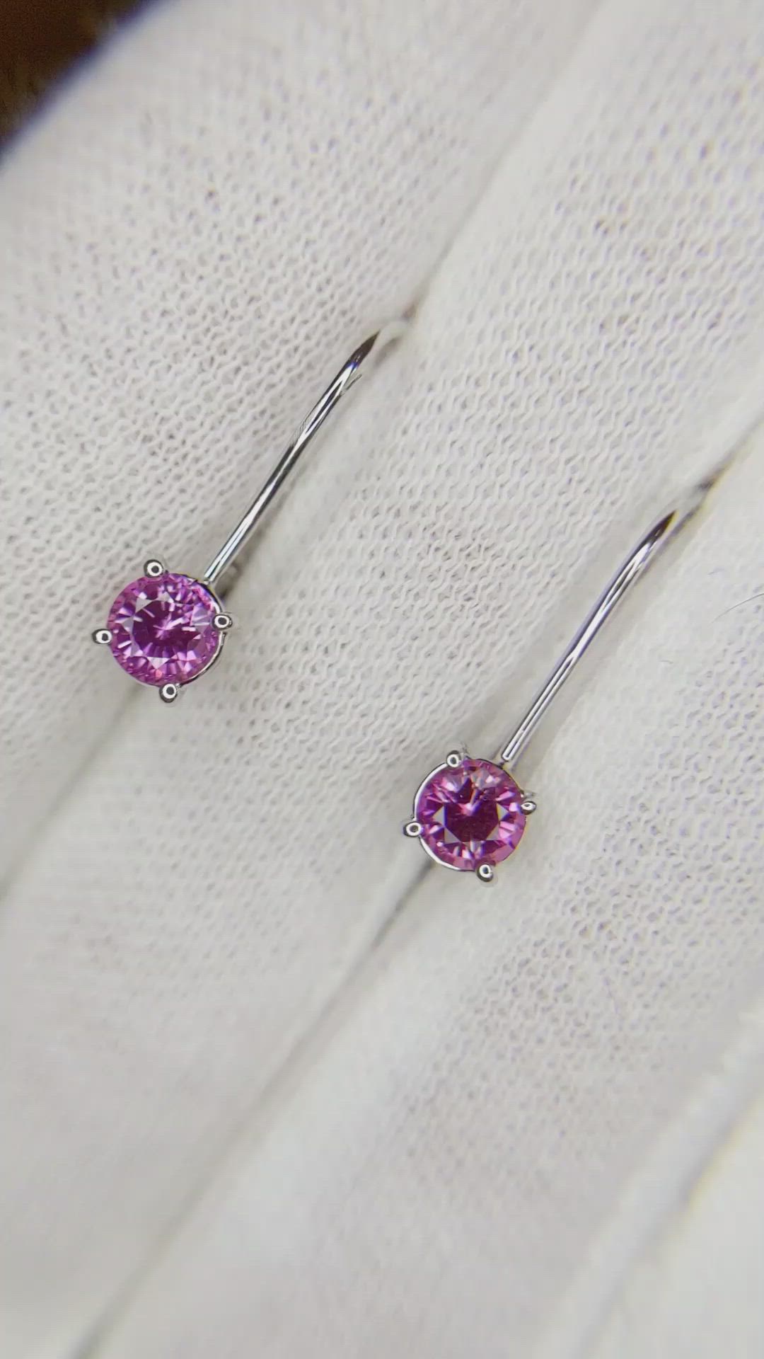 0.60 Ct.Tw. Pink Sapphire Hoops Earrings, 14K White Gold Size Video