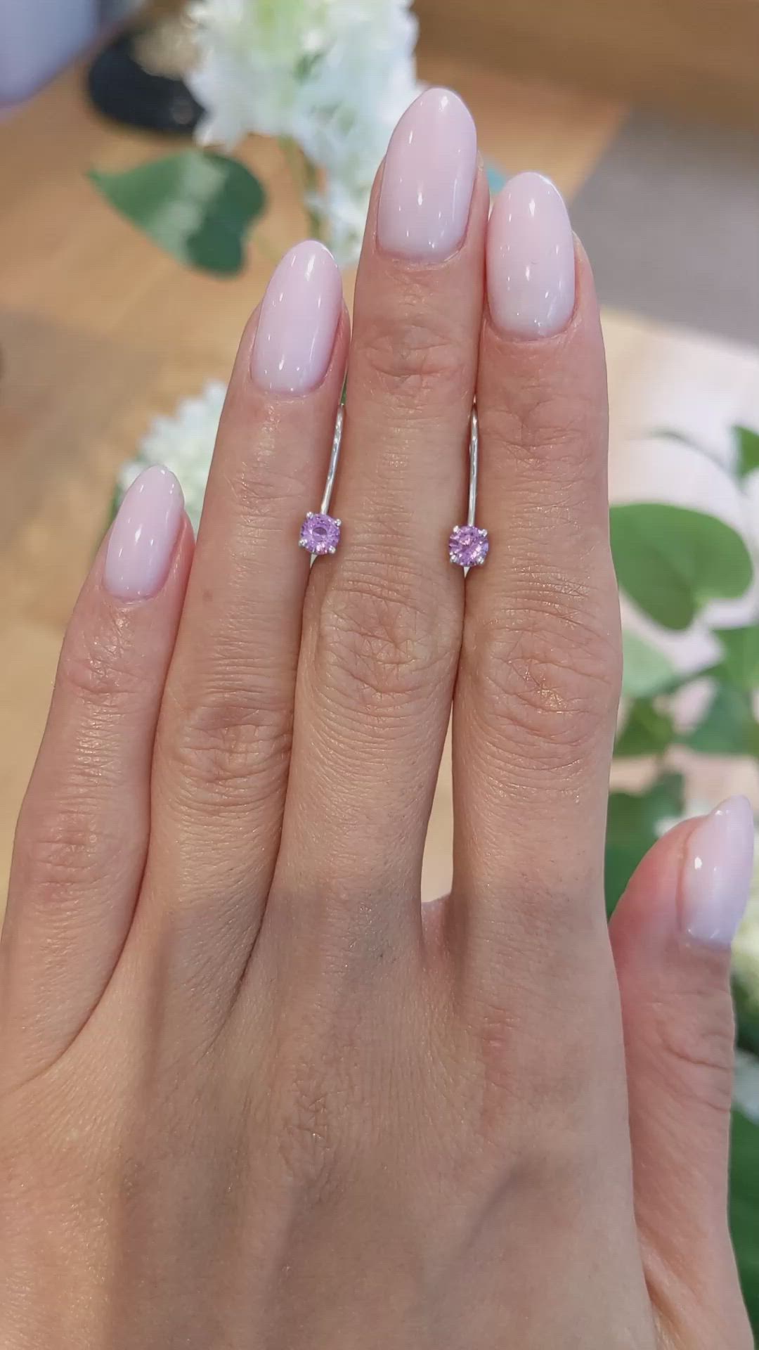 0.60&nbsp;Ct.Tw.Total Carat Weight Pink Sapphire Hoops Earrings, 14K White Gold Size Video