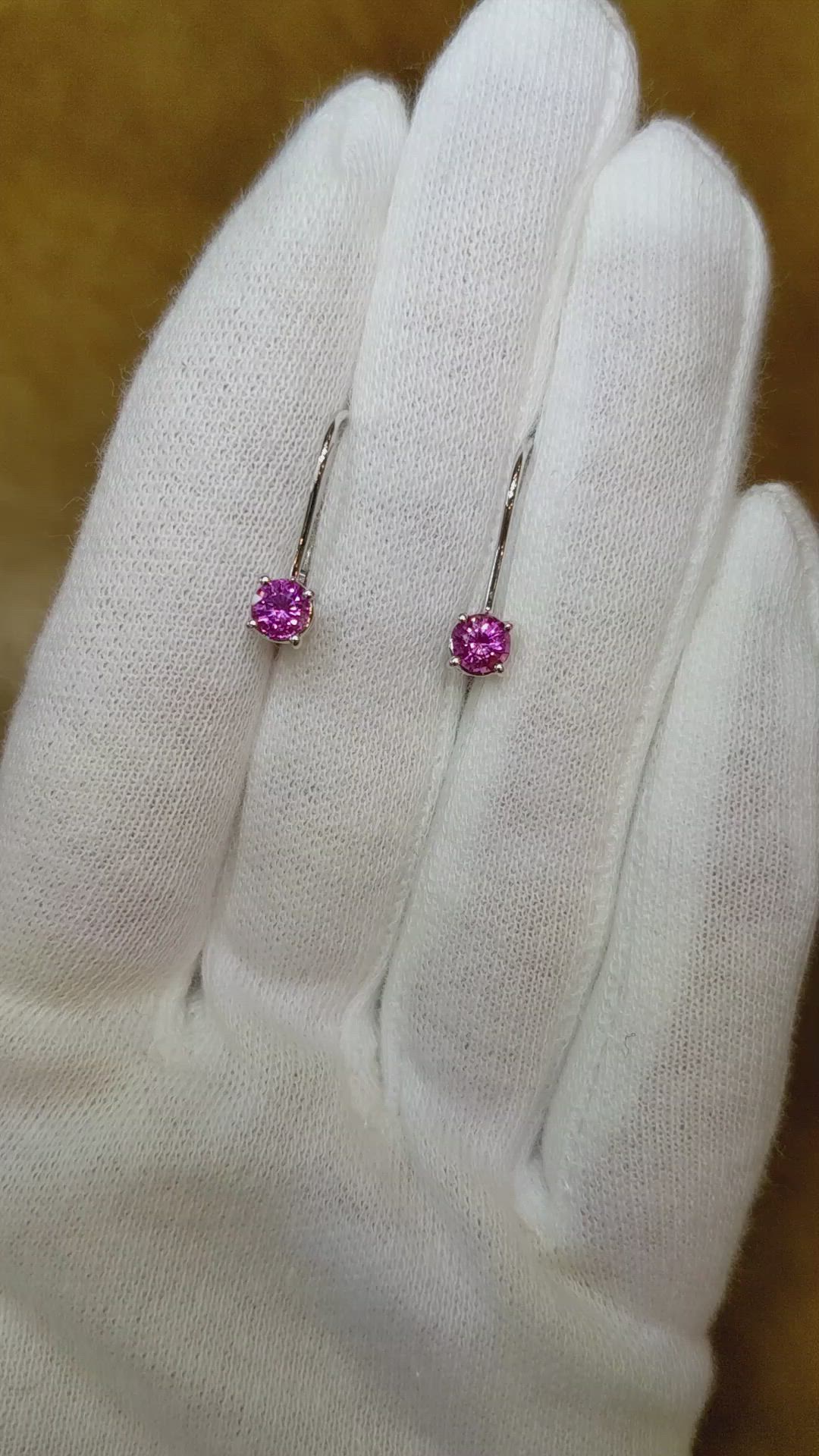 0.60 Ct.Tw. Pink Sapphire Hoops Earrings, 14K White Gold Size Video