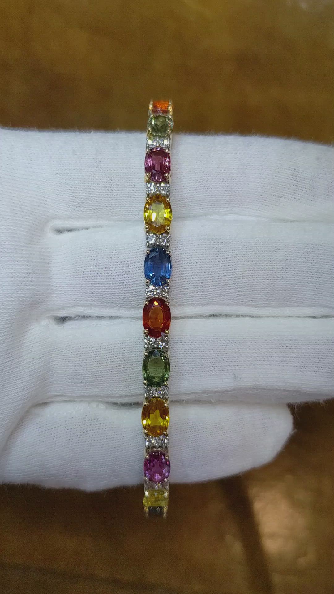 19.92 Ct.Tw. Multi Color Sapphire and Natural Diamond Tennis/Line Bracelet, 18K White & Yellow Size Video