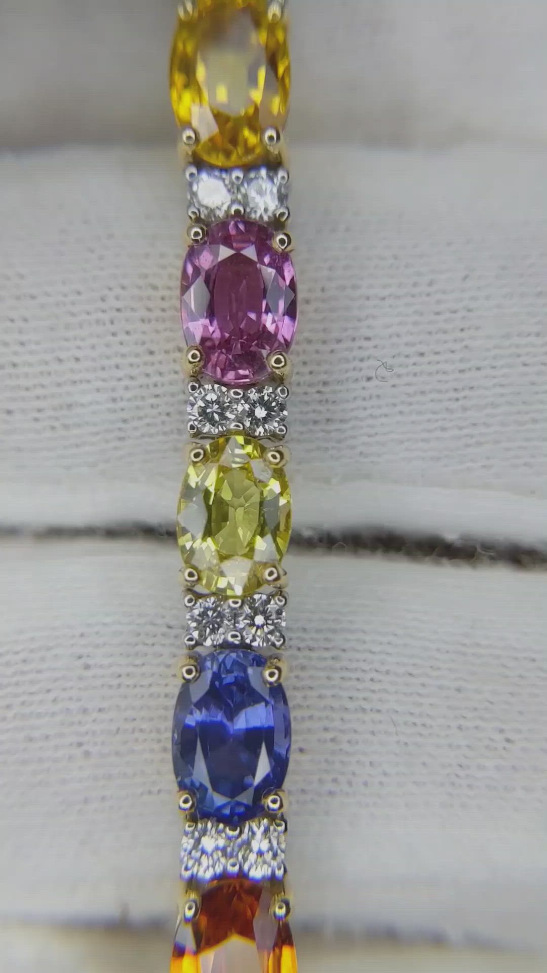 19.92 Ct.Tw. Multi Color Sapphire and Natural Diamond Tennis/Line Bracelet, 18K White & Yellow Size Video