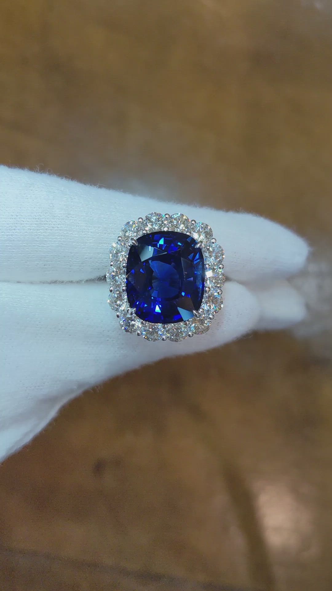 12.04 Ct. Blue Sapphire and Natural Diamond Halo Ring, Platinum 950 Size Video