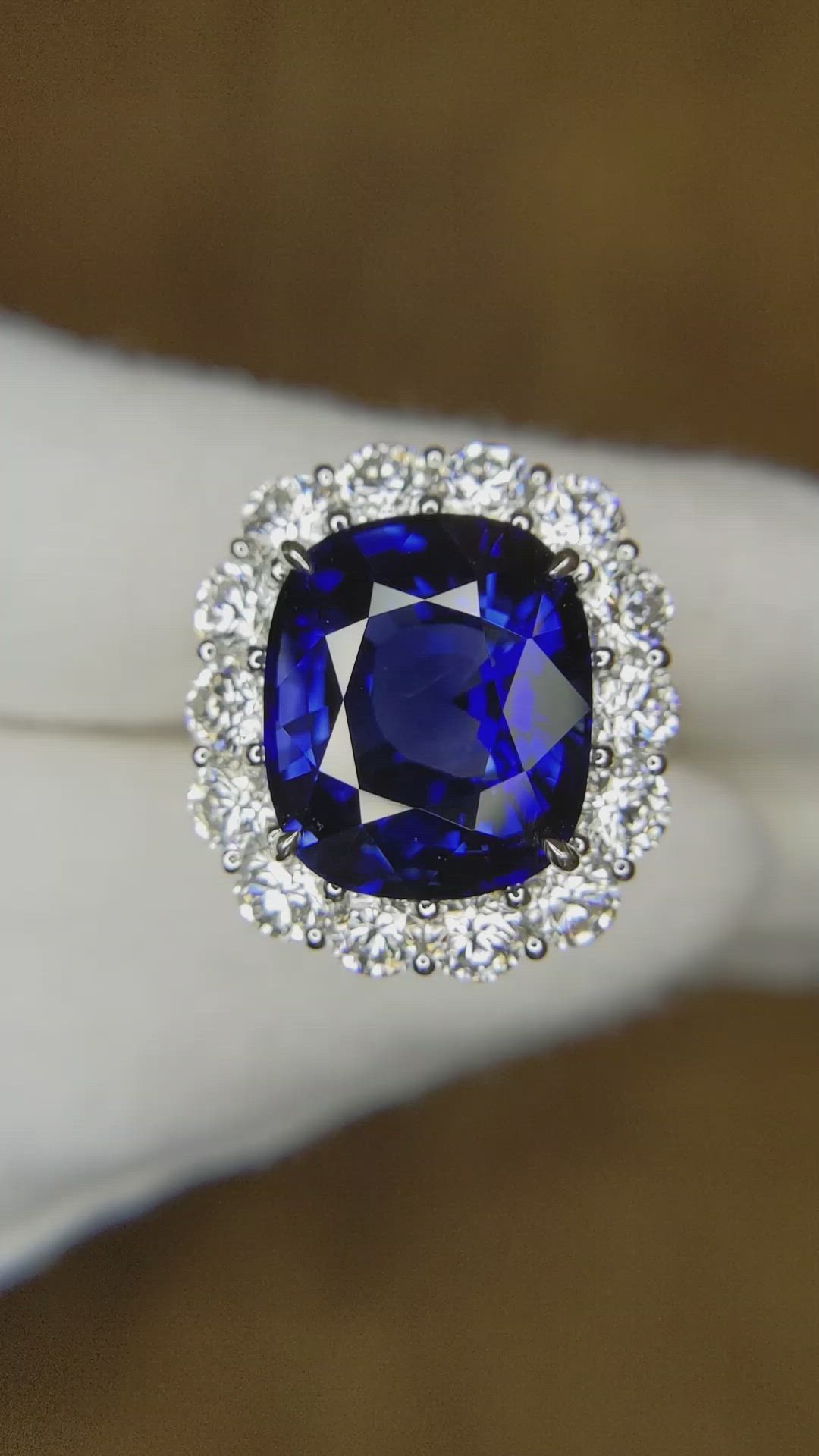 12.04 Ct. Blue Sapphire and Natural Diamond Halo Ring, Platinum 950 Size Video