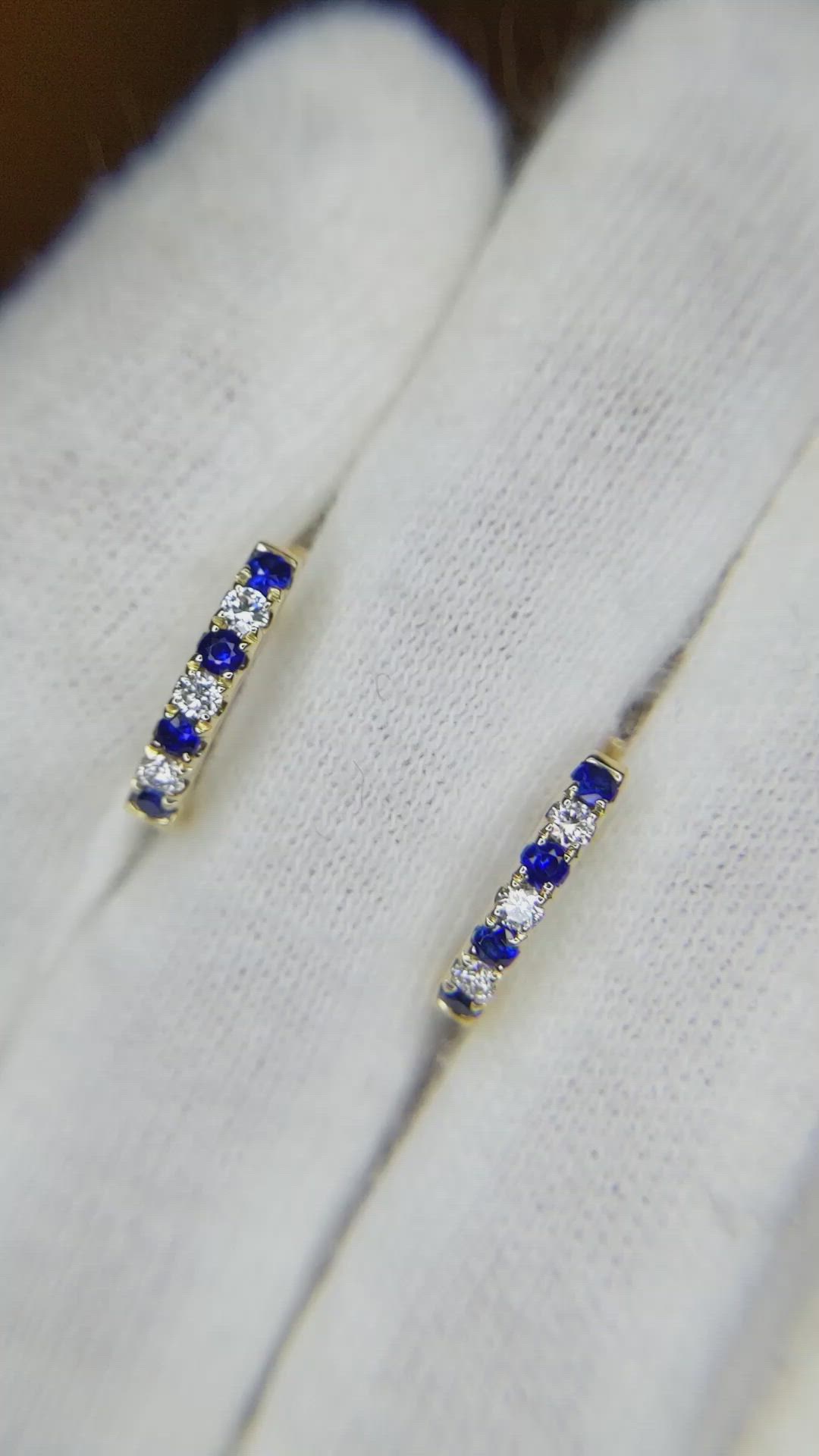 0.20 Ct.Tw. Blue Sapphire and Natural Diamond Pave Earrings, 14K Yellow Gold Size Video