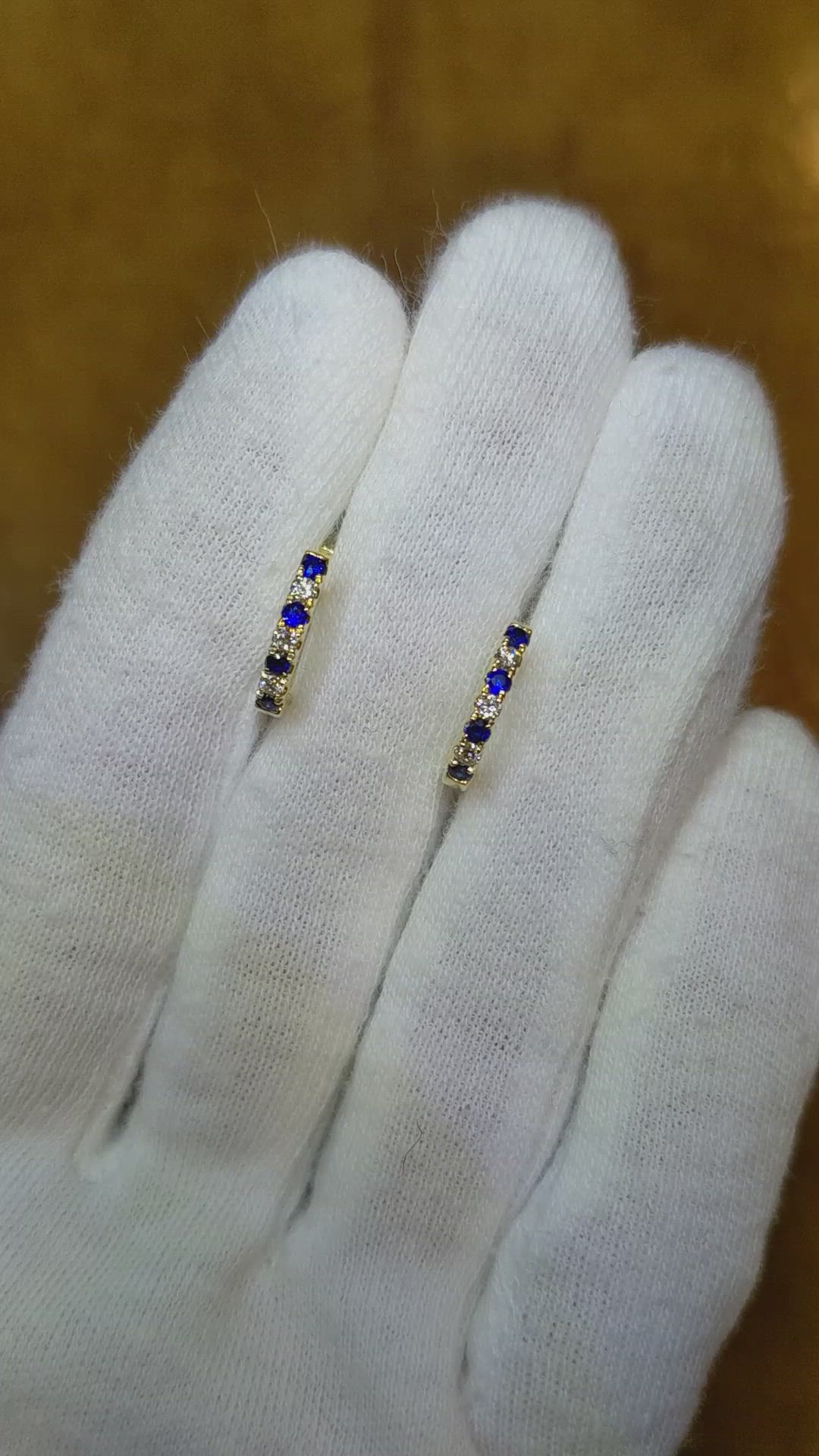 0.20 Ct.Tw. Blue Sapphire and Natural Diamond Pave Earrings, 14K Yellow Gold Size Video