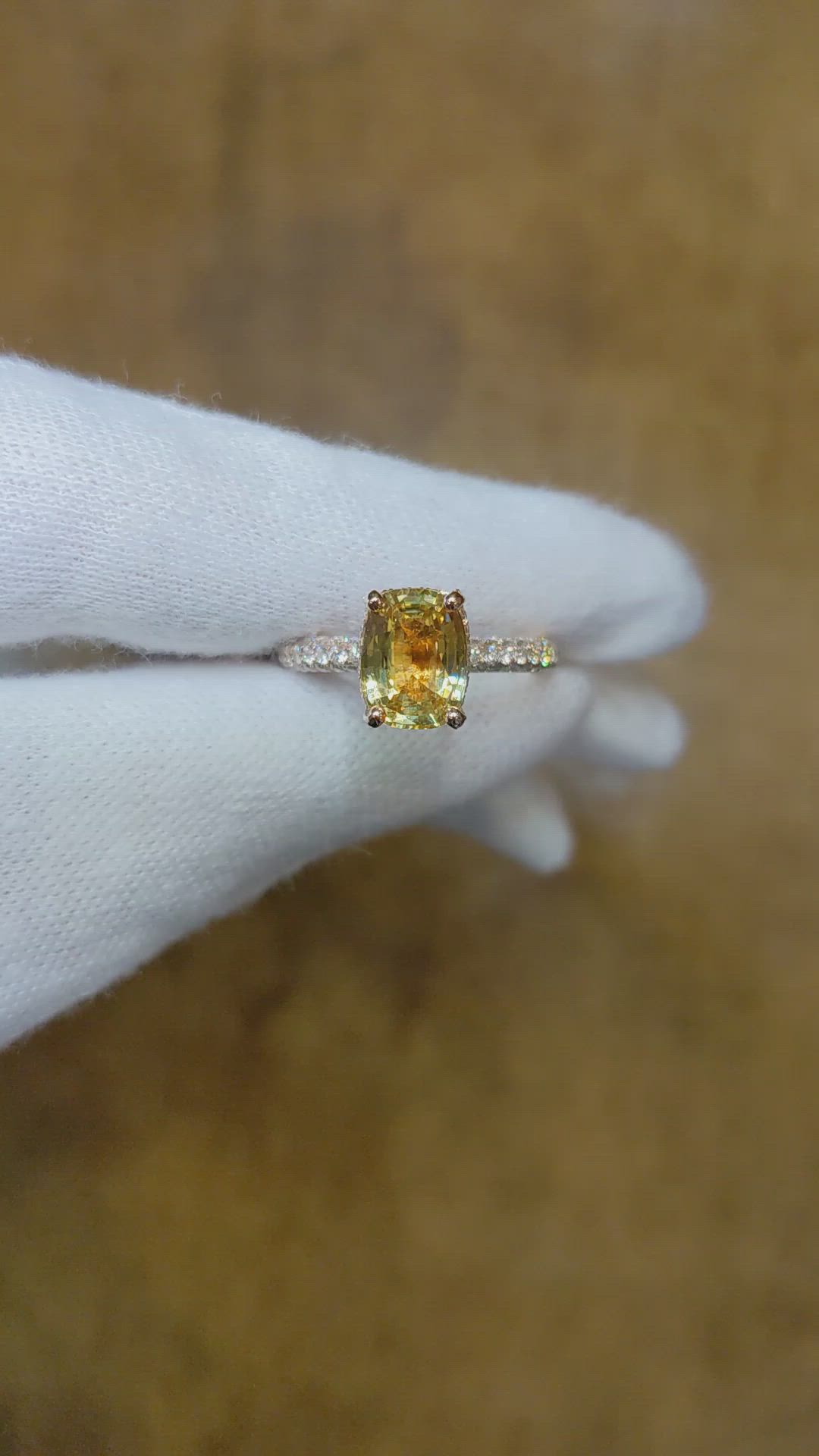 2.52 Ct. Yellow Sapphire and Natural Diamond Pave Ring, 14K Rose Gold Size Video
