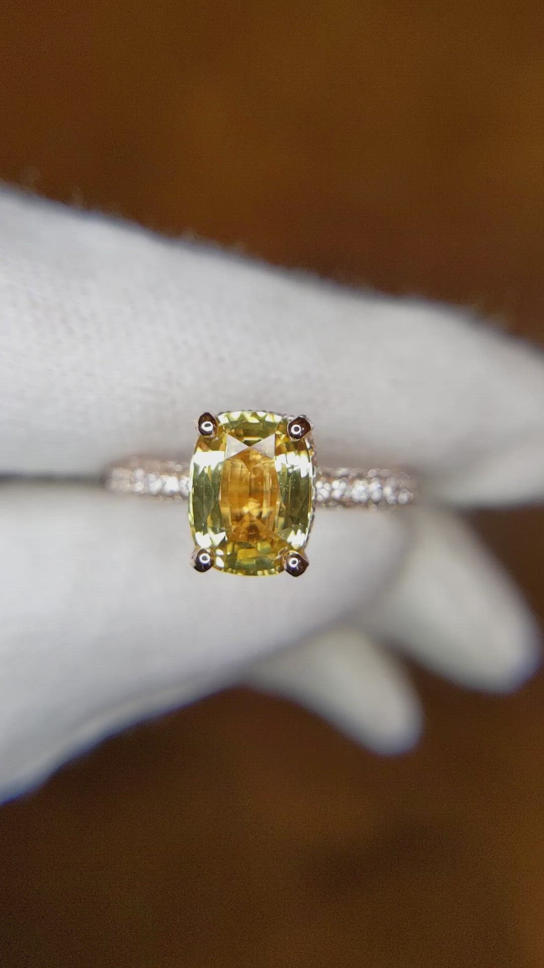 2.52 Ct. Yellow Sapphire and Natural Diamond Pave Ring, 14K Rose Gold Size Video