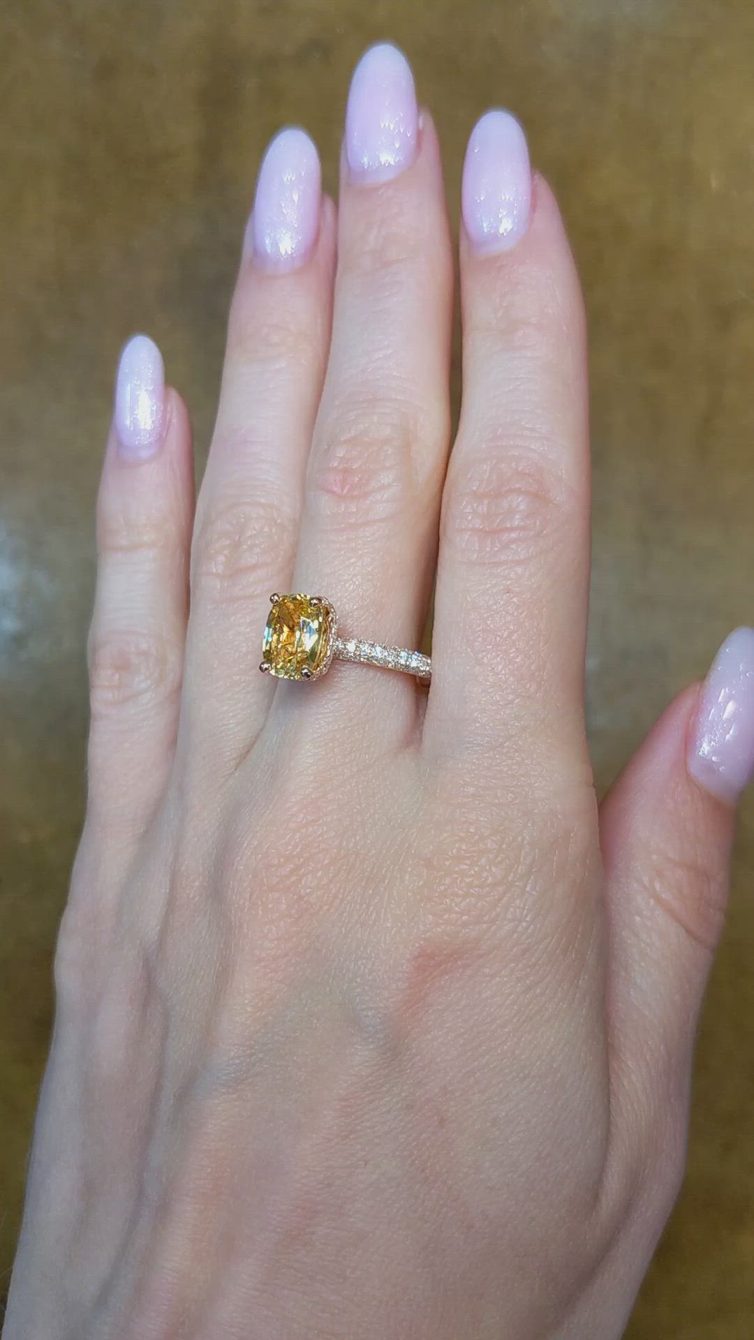 2.52 Ct. Yellow Sapphire and Natural Diamond Pave Ring, 14K Rose Gold Size Video