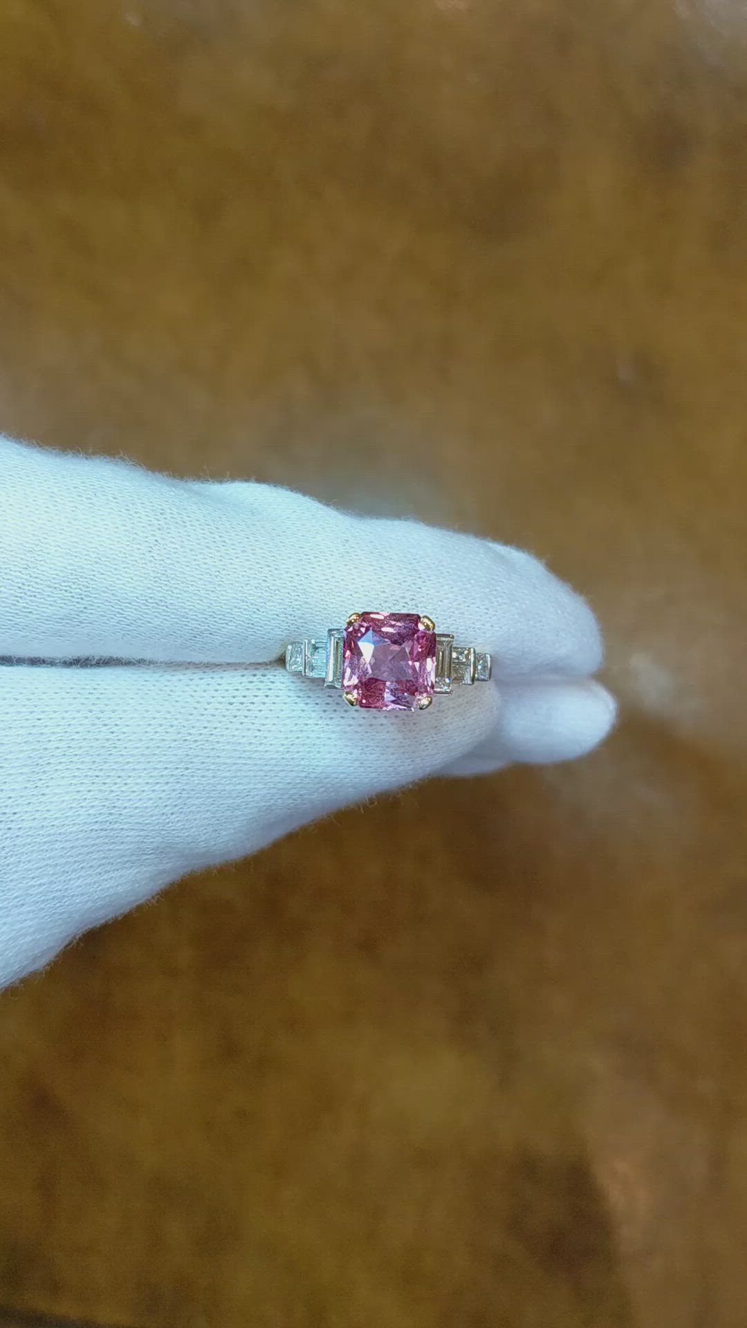2.88 Ct. Padparadscha Sapphire and Natural Diamond Accent Stones Ring, 18K White & Yellow Size Video