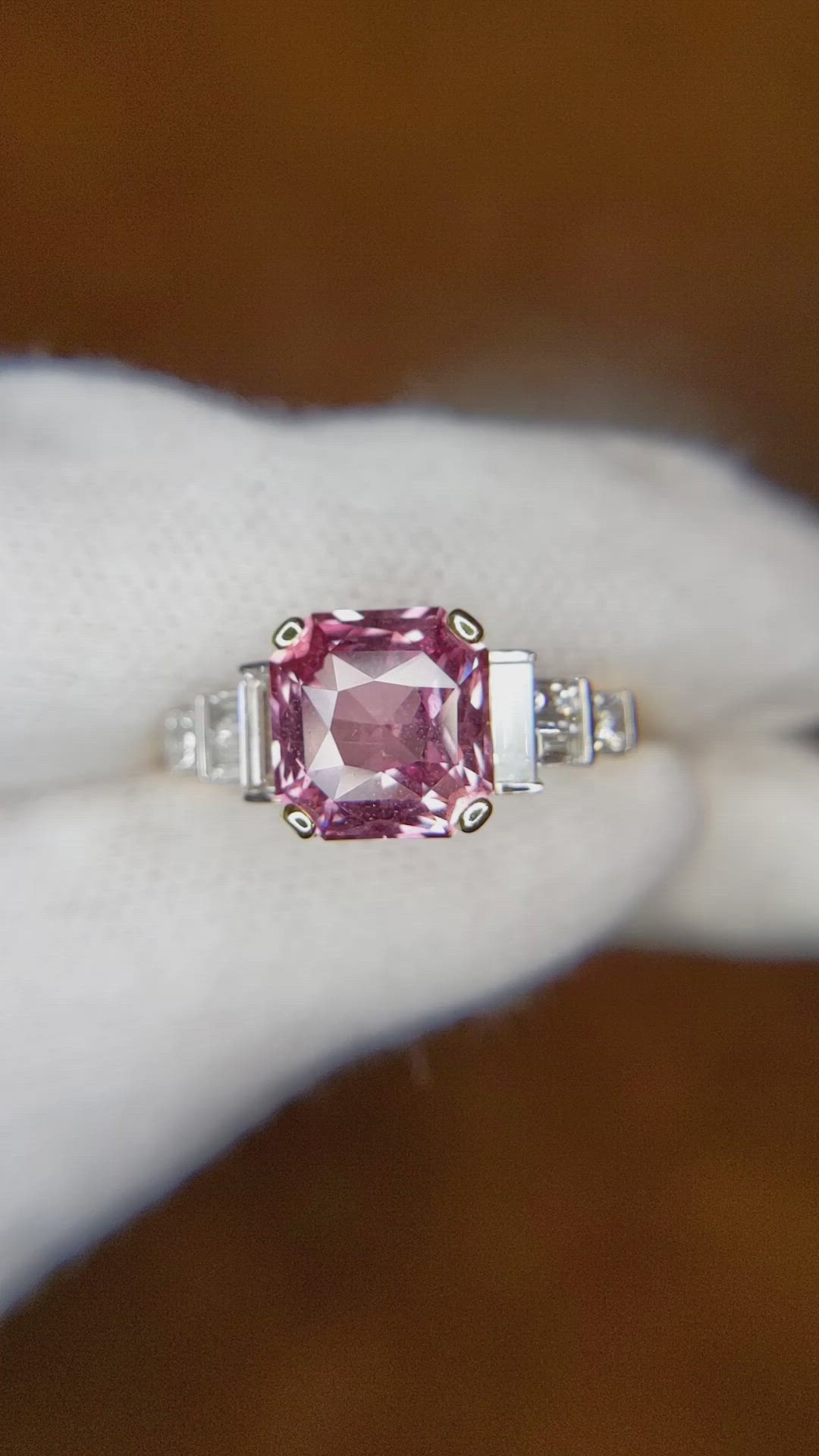 2.88 Ct. Padparadscha Sapphire and Natural Diamond Accent Stones Ring, 18K White & Yellow Size Video