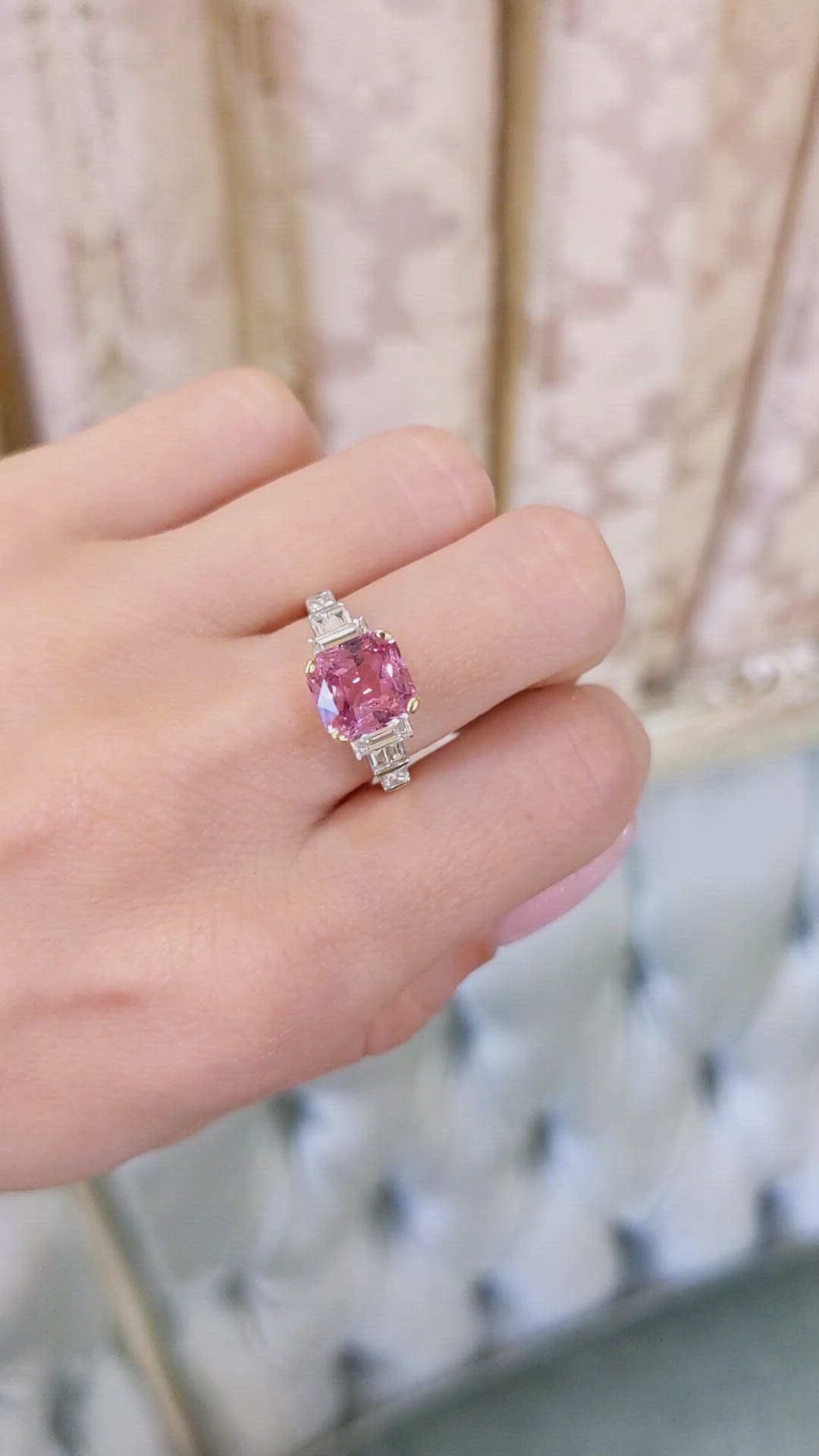 2.88 Ct. Padparadscha Sapphire and Natural Diamond Accent Stones Ring, 18K White & Yellow Size Video